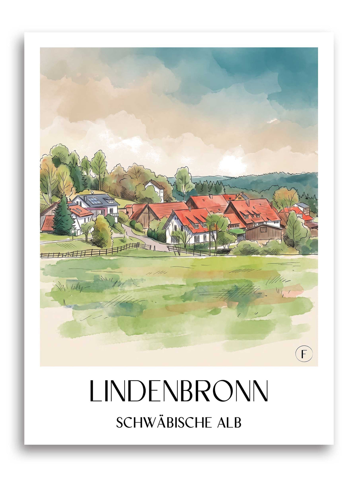 lindenbronn-schwäbische-alb-deutschland-poster-aquarell