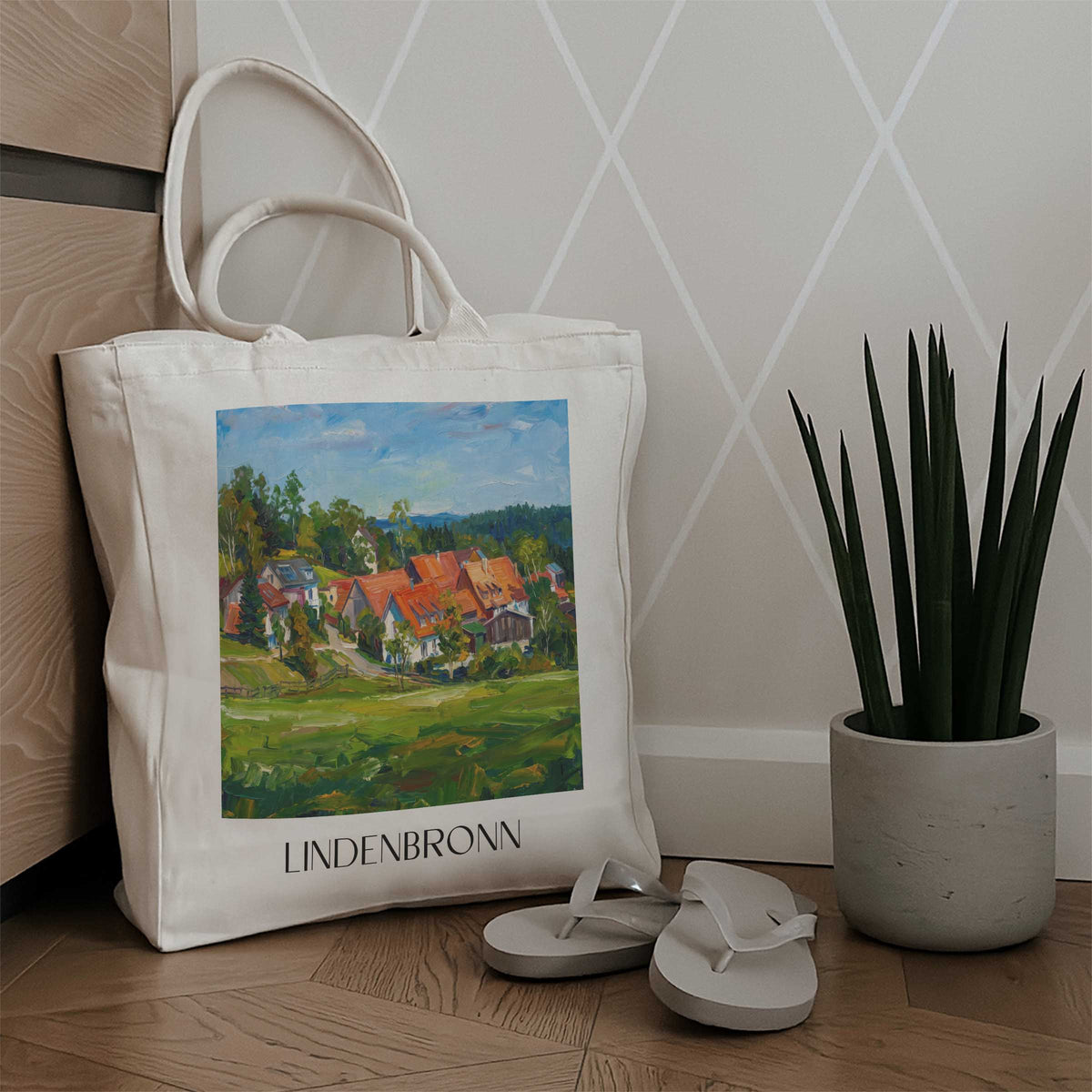 lindenbronn-schwäbische-alb-deutschland-einkaufstasche-oil-painting-oelgemaelde