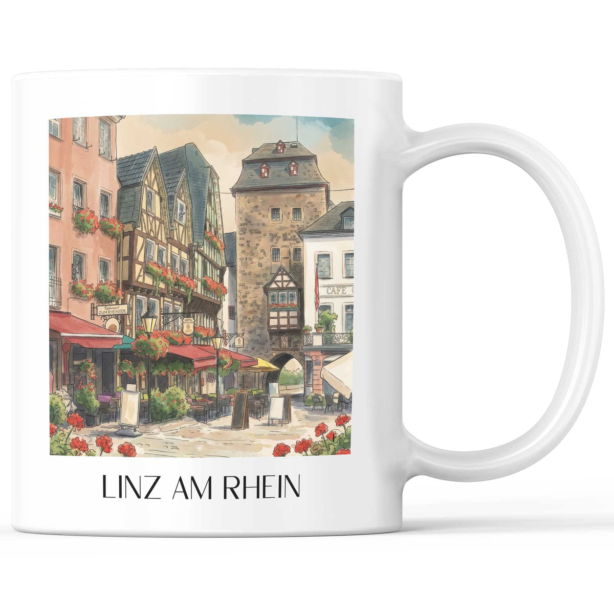 Linz am Rhein Kaffeebecher - Mittelrhein - Deutschland Becher - Kaffeetasse im Aquarell Stil - favplace