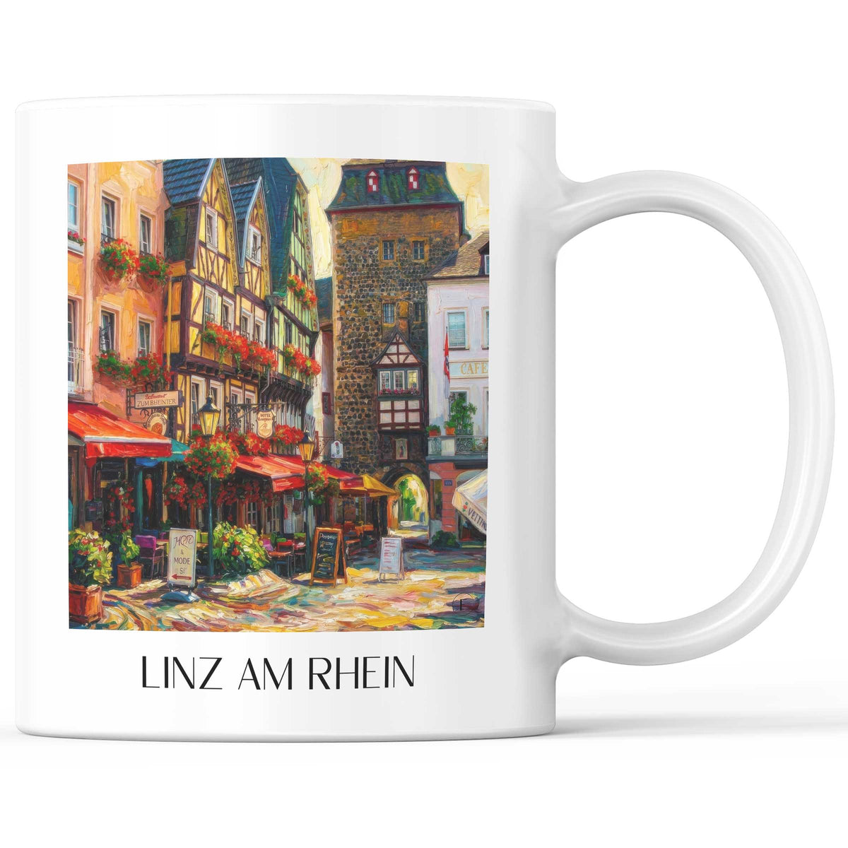 Linz am Rhein Kaffeebecher - Mittelrhein - Deutschland Becher - Kaffeetasse im Ölgemälde Stil - favplace