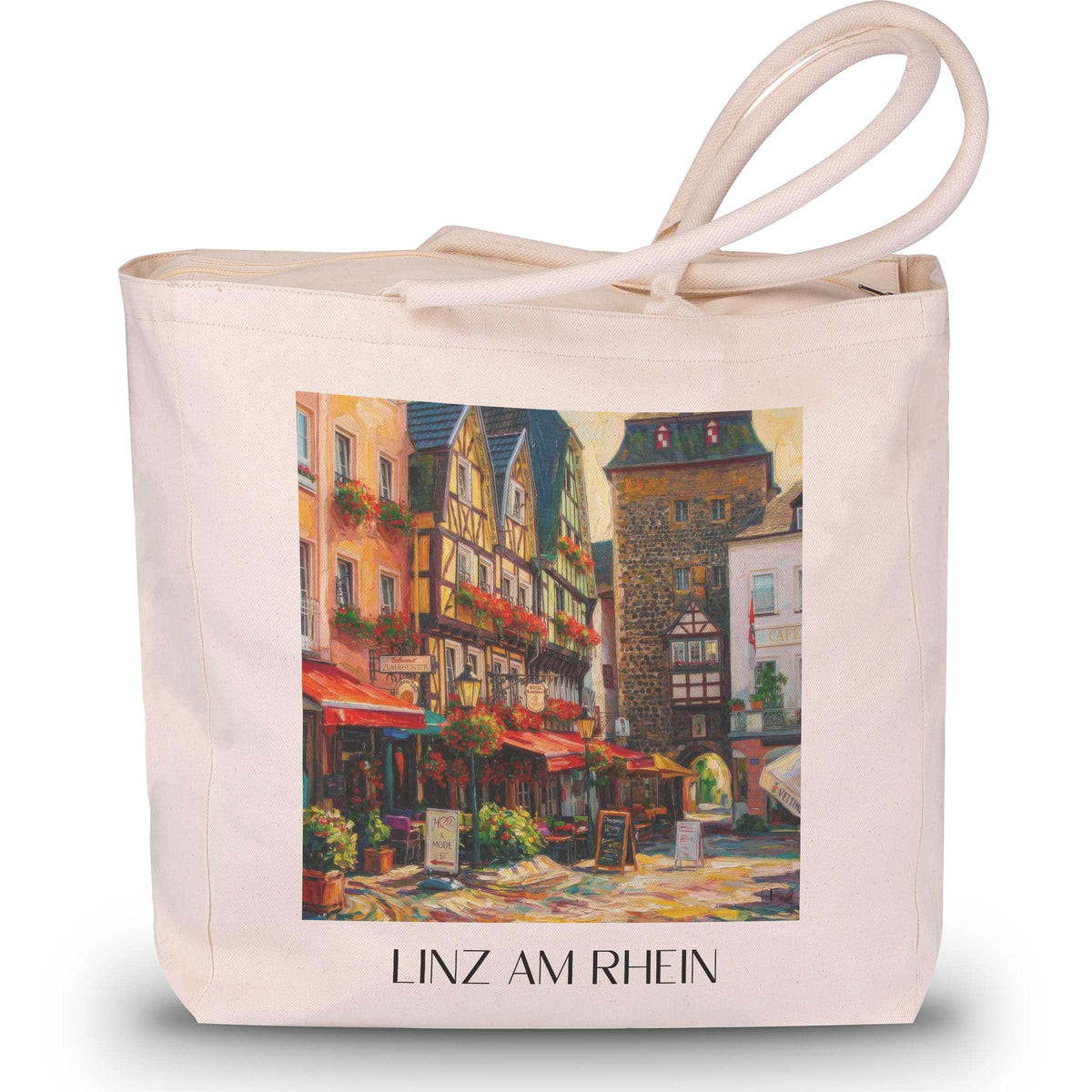 Linz am Rhein Shopping Tasche - Mittelrhein - Deutschland Tote Bag - Einkaufstasche im Ölgemälde Stil - favplace