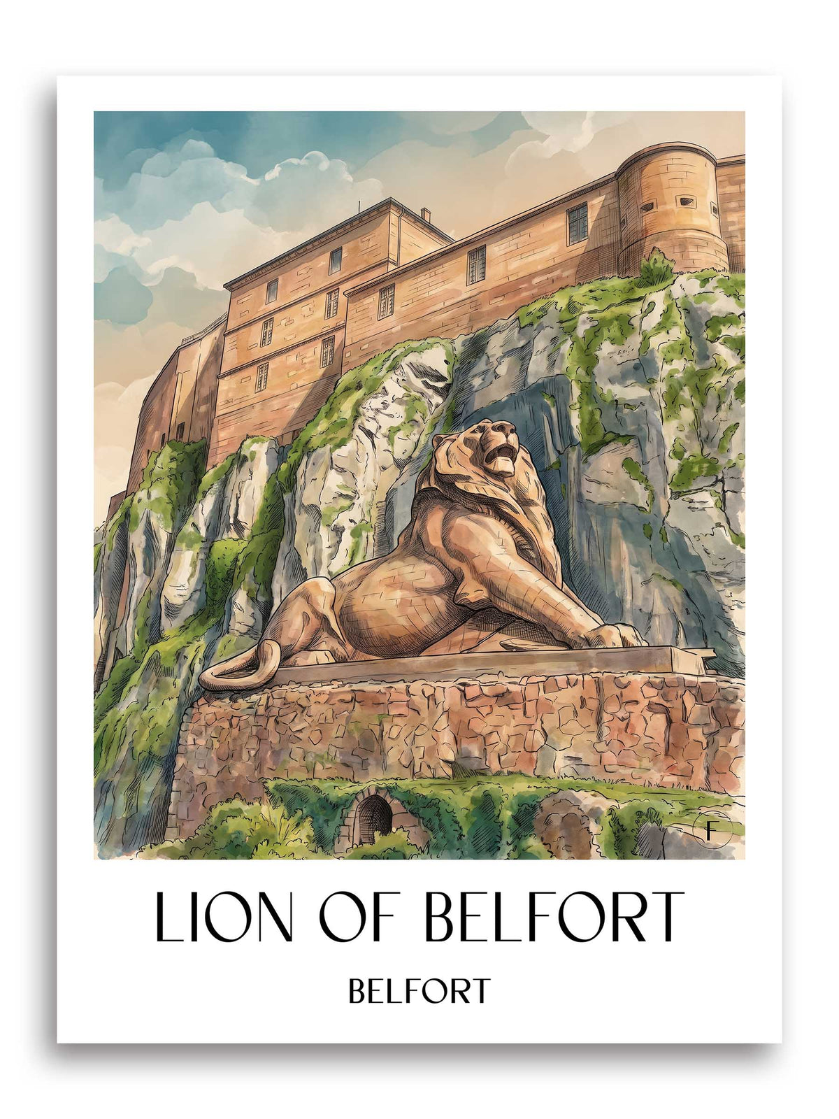 Lion de Belfort Poster - Belfort - Frankreich Kunstdruck - Aquarell von A4 bis A1