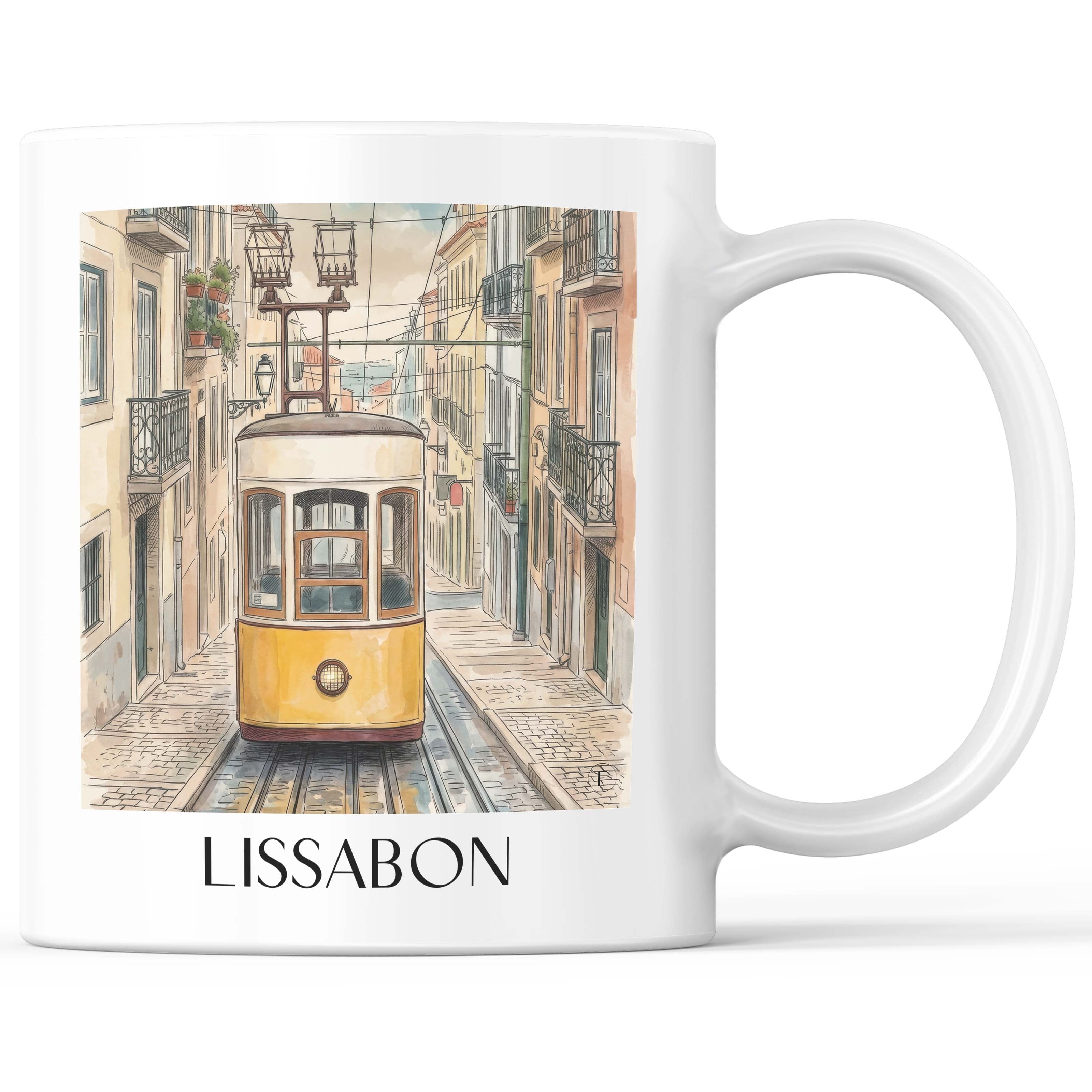 Lissabon - Portugal Becher - Kaffeetasse im Aquarell Stil - favplace