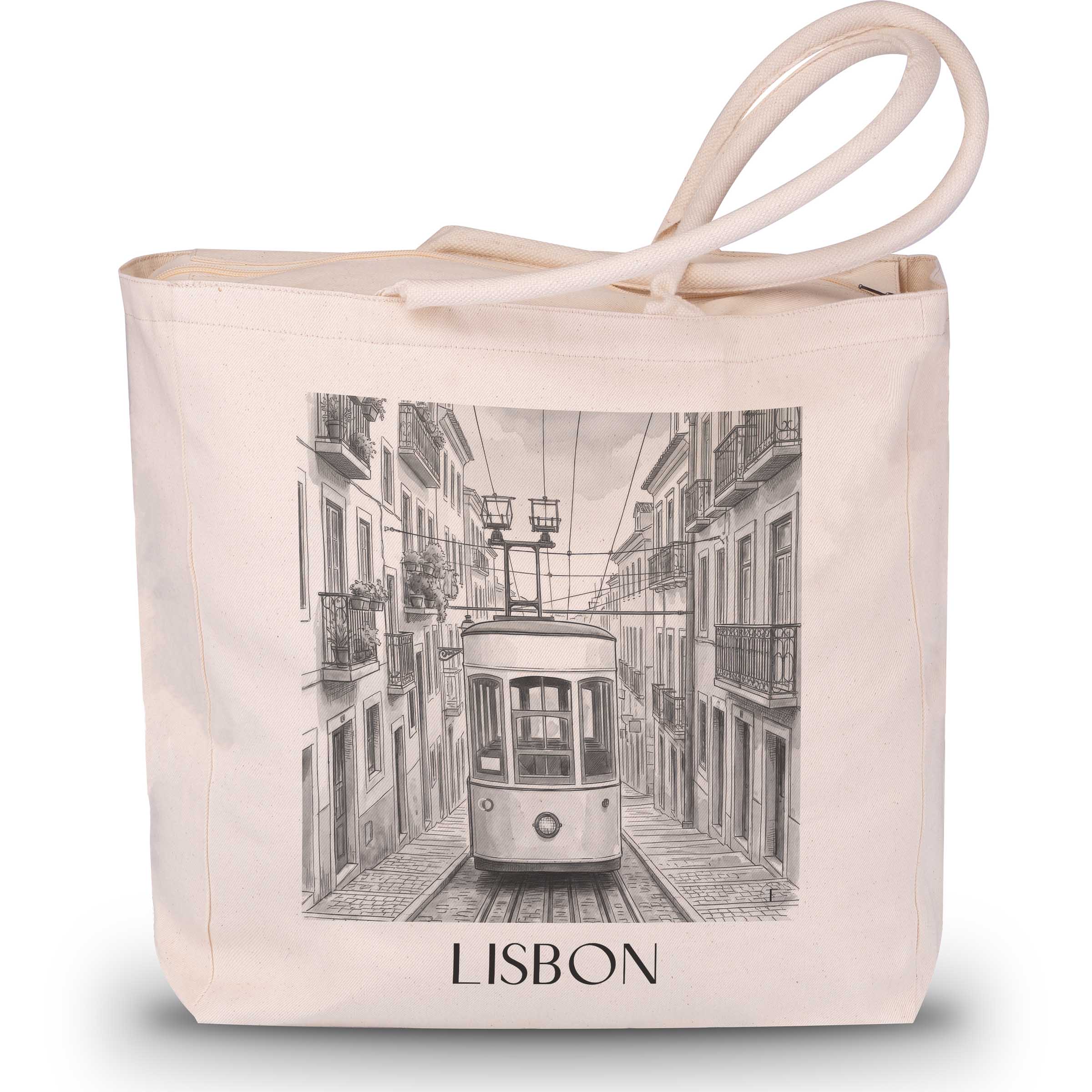 Lissabon - Portugal Tote Bag - Einkaufstasche im Aquarell Schwarz-Weiß Stil - favplace