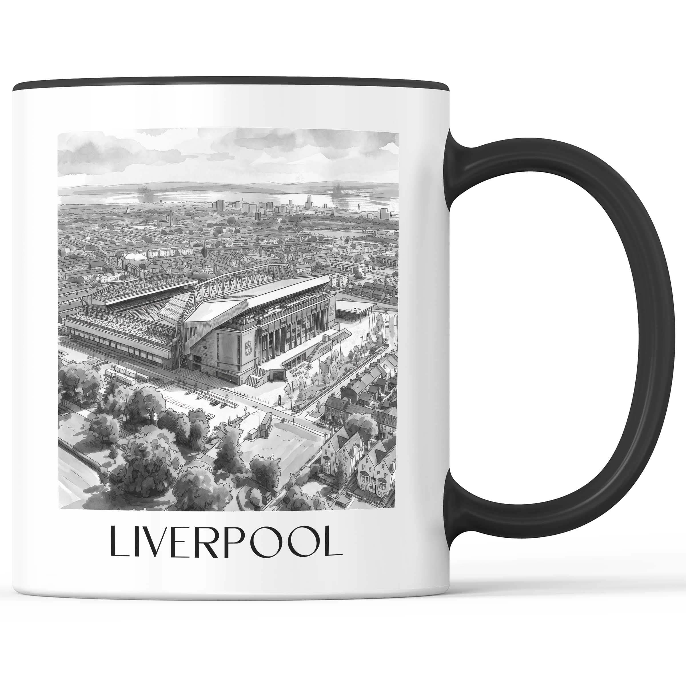 Liverpool - England Becher - Kaffeetasse im Aquarell Schwarz-Weiß Stil - favplace