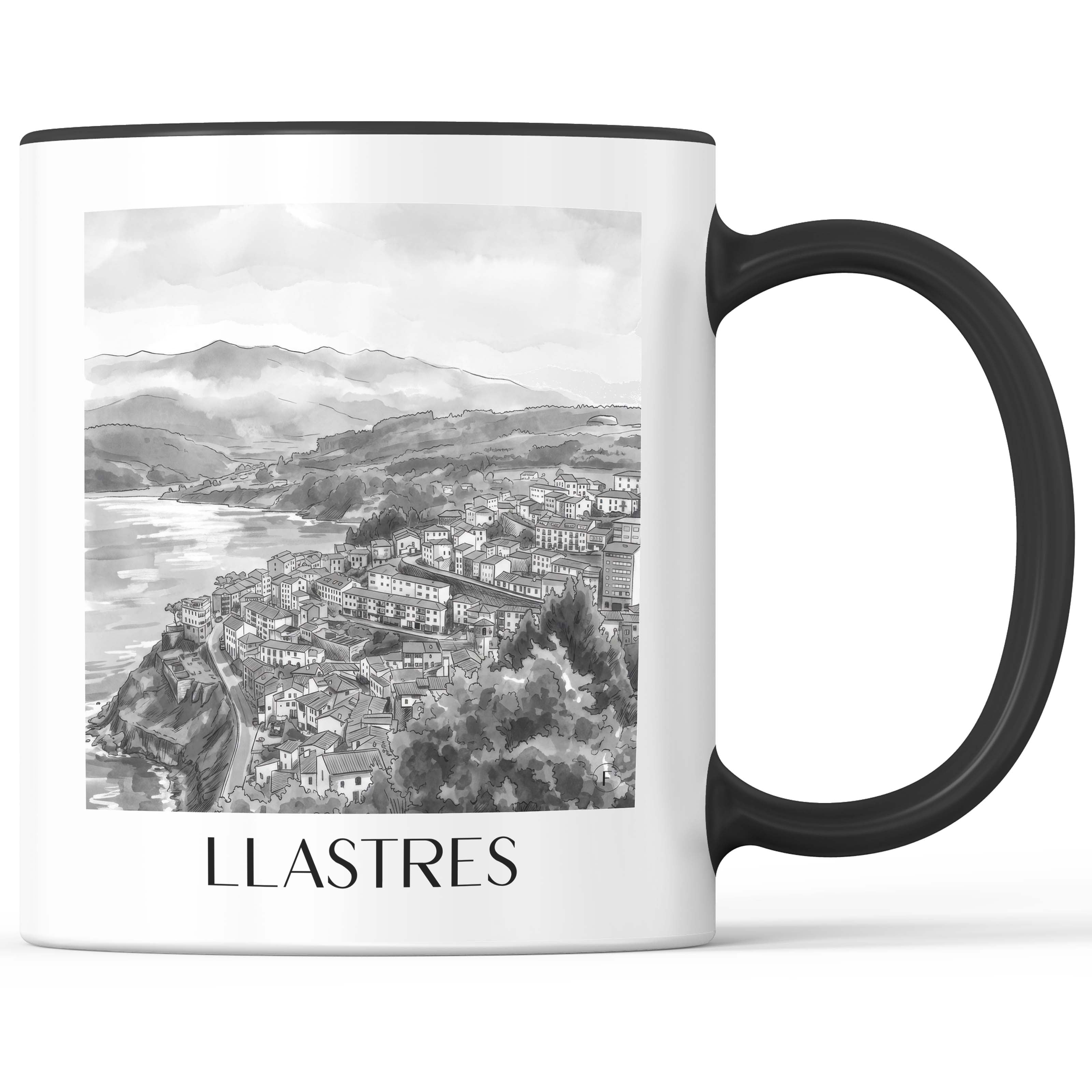 llastres-spanien-spanien-kaffeebecher-aquarell-schwarz-weiss
