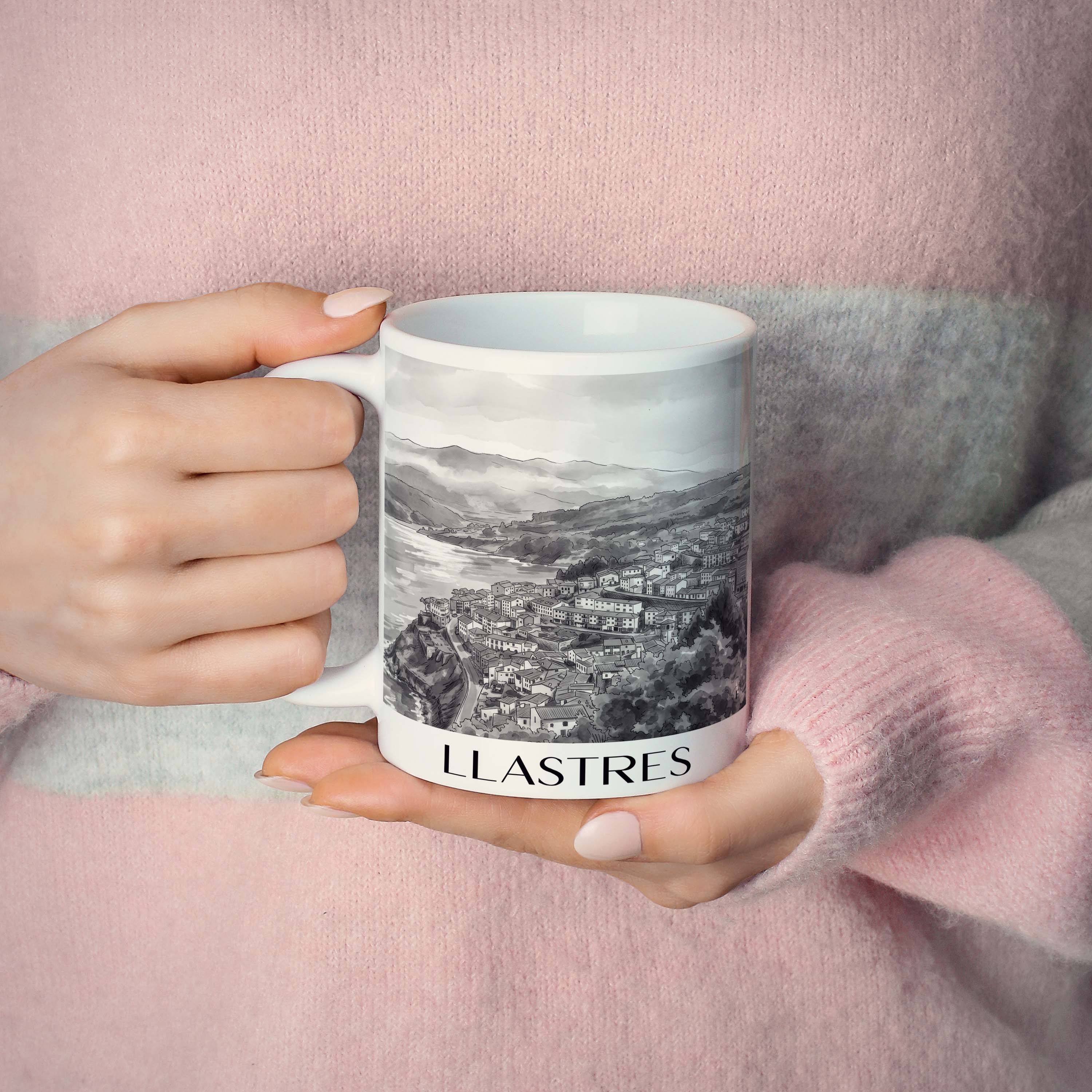 llastres-spanien-spanien-kaffeebecher-aquarell-schwarz-weiss