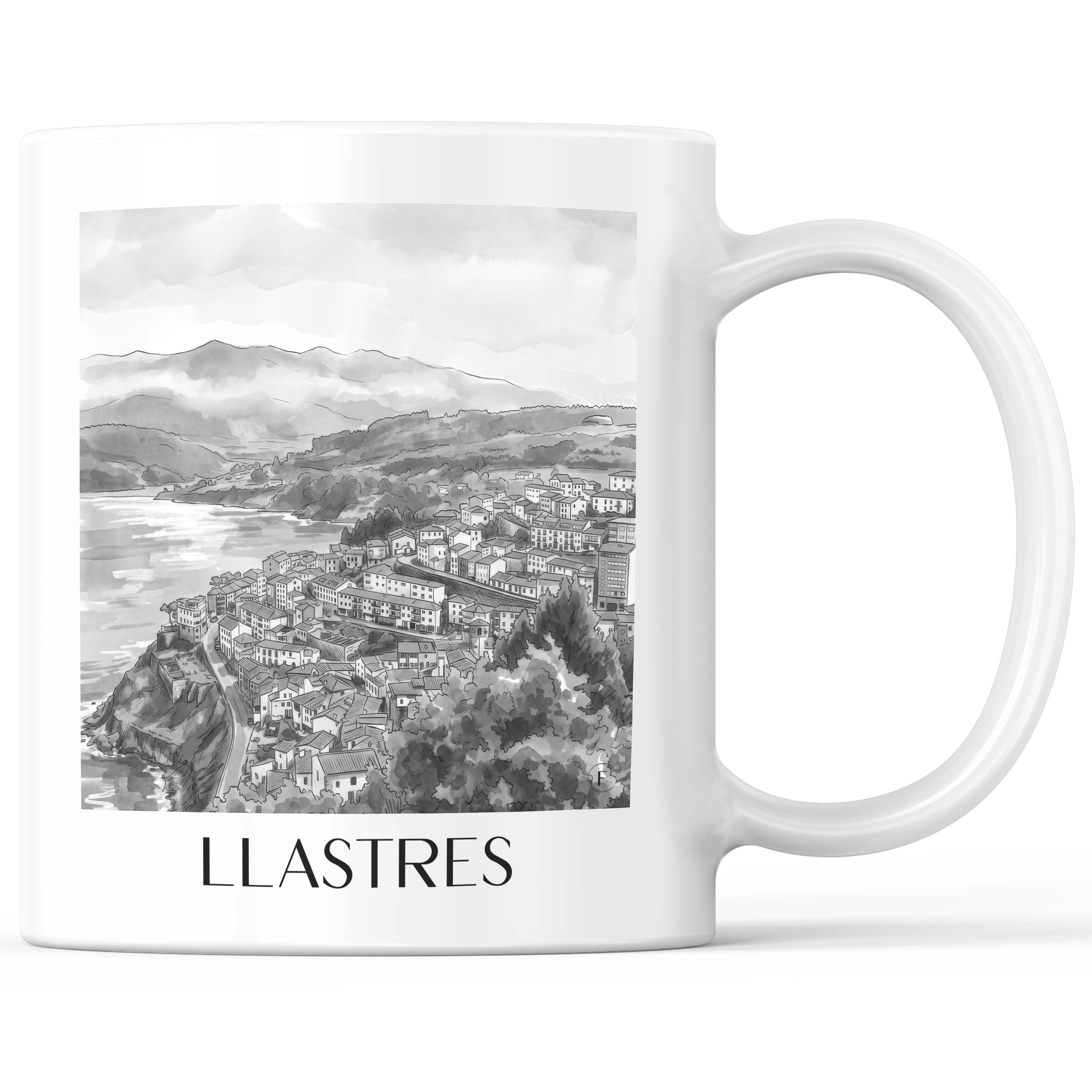 Llastres Kaffeebecher - Spanien - Spanien Becher - Kaffeetasse im Aquarell Schwarz-Weiß Stil - favplace