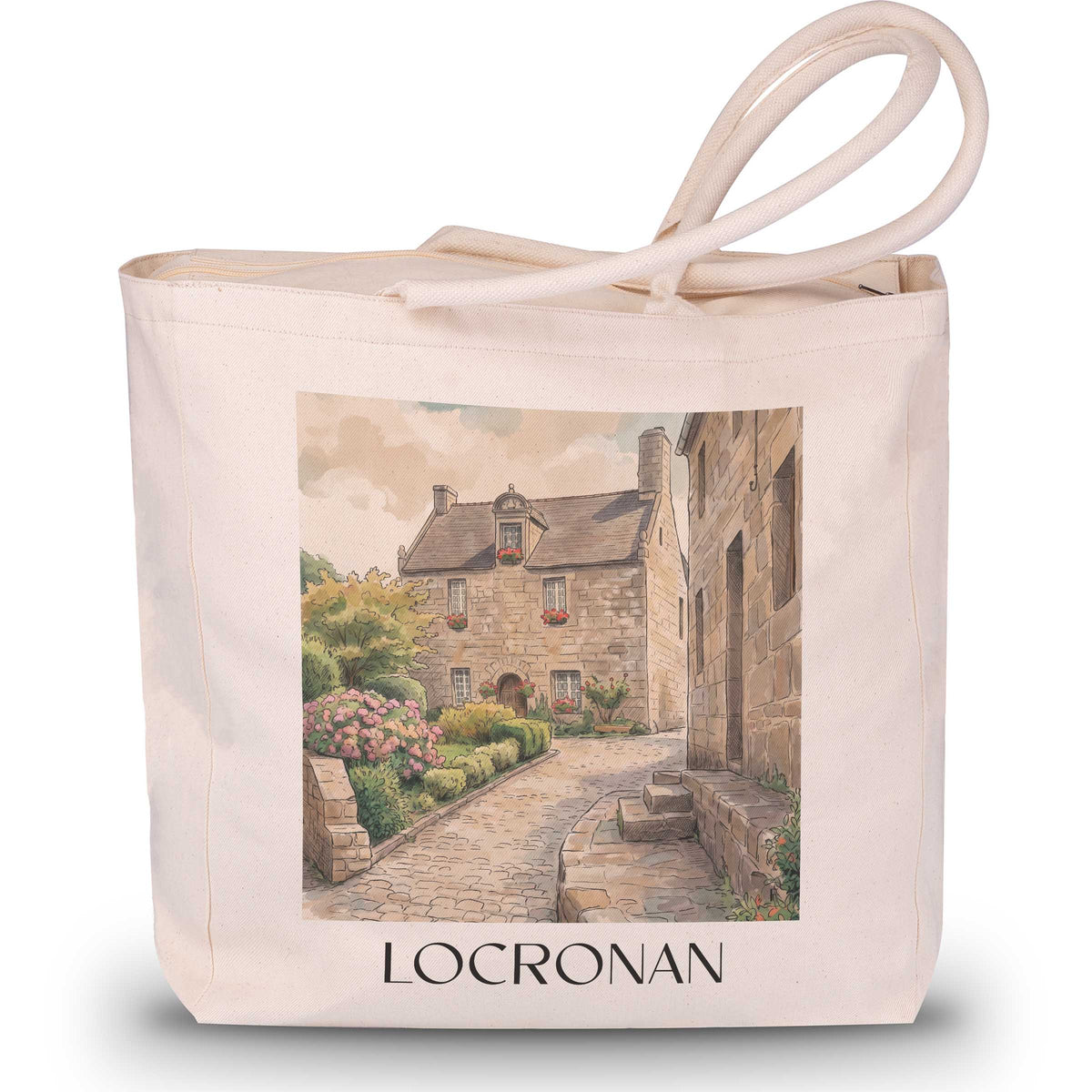 Locronan Shopping Tasche - Cornouaille - Frankreich Tote Bag - Einkaufstasche im Aquarell Stil - favplace
