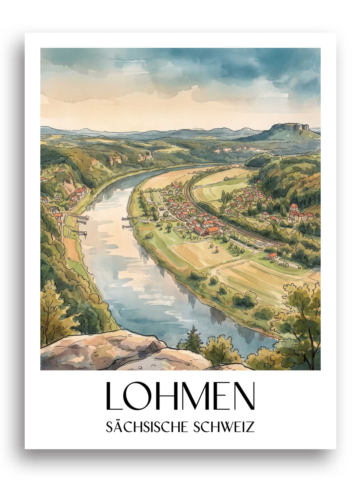 lohmen-sächsische-schweiz-deutschland-poster-aquarell
