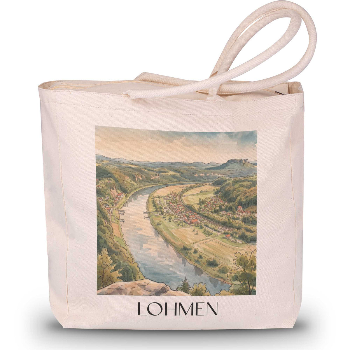 lohmen-sächsische-schweiz-deutschland-einkaufstasche-aquarell