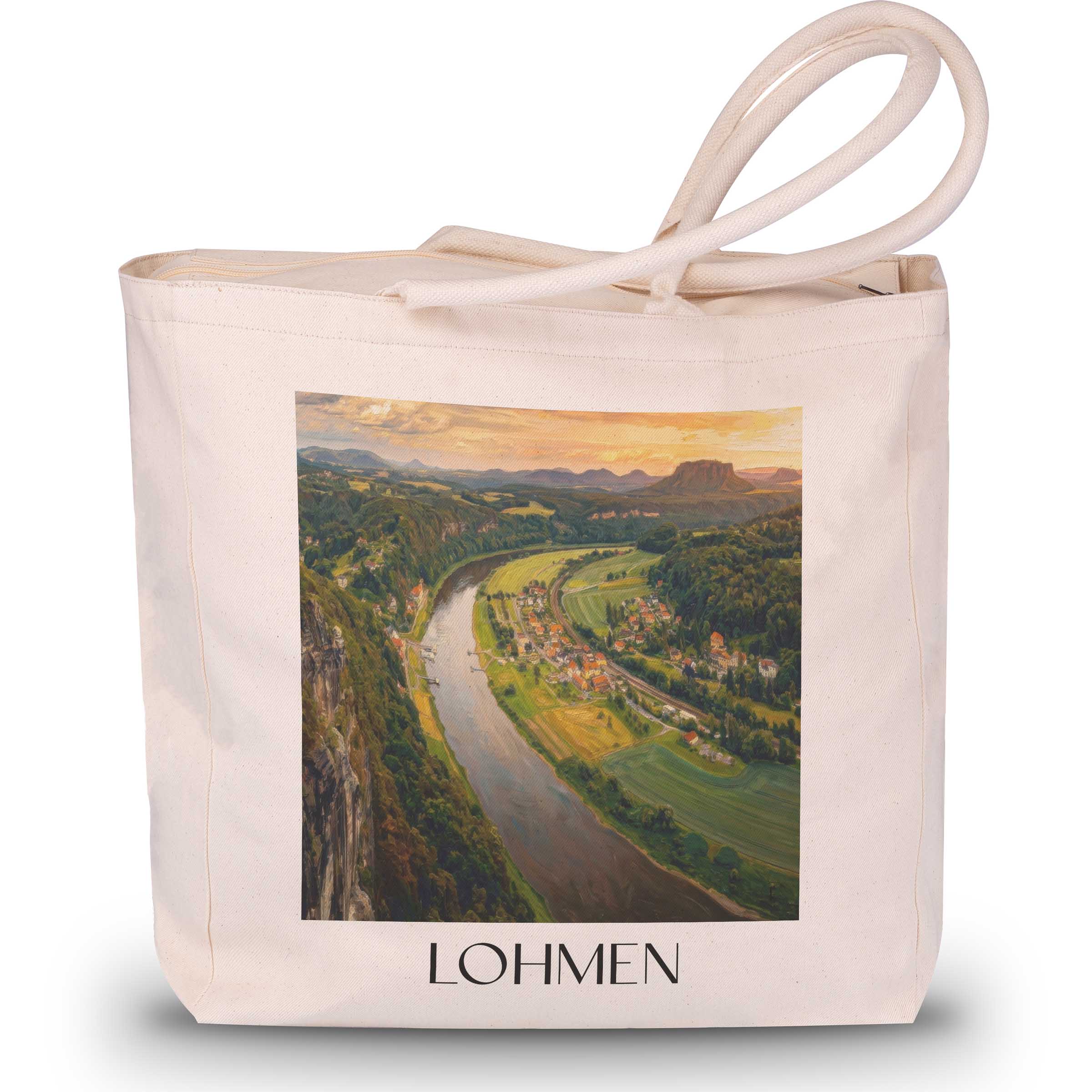 Lohmen Shopping Tasche - Sächsische Schweiz - Deutschland Tote Bag - Einkaufstasche im Ölgemälde Stil - favplace