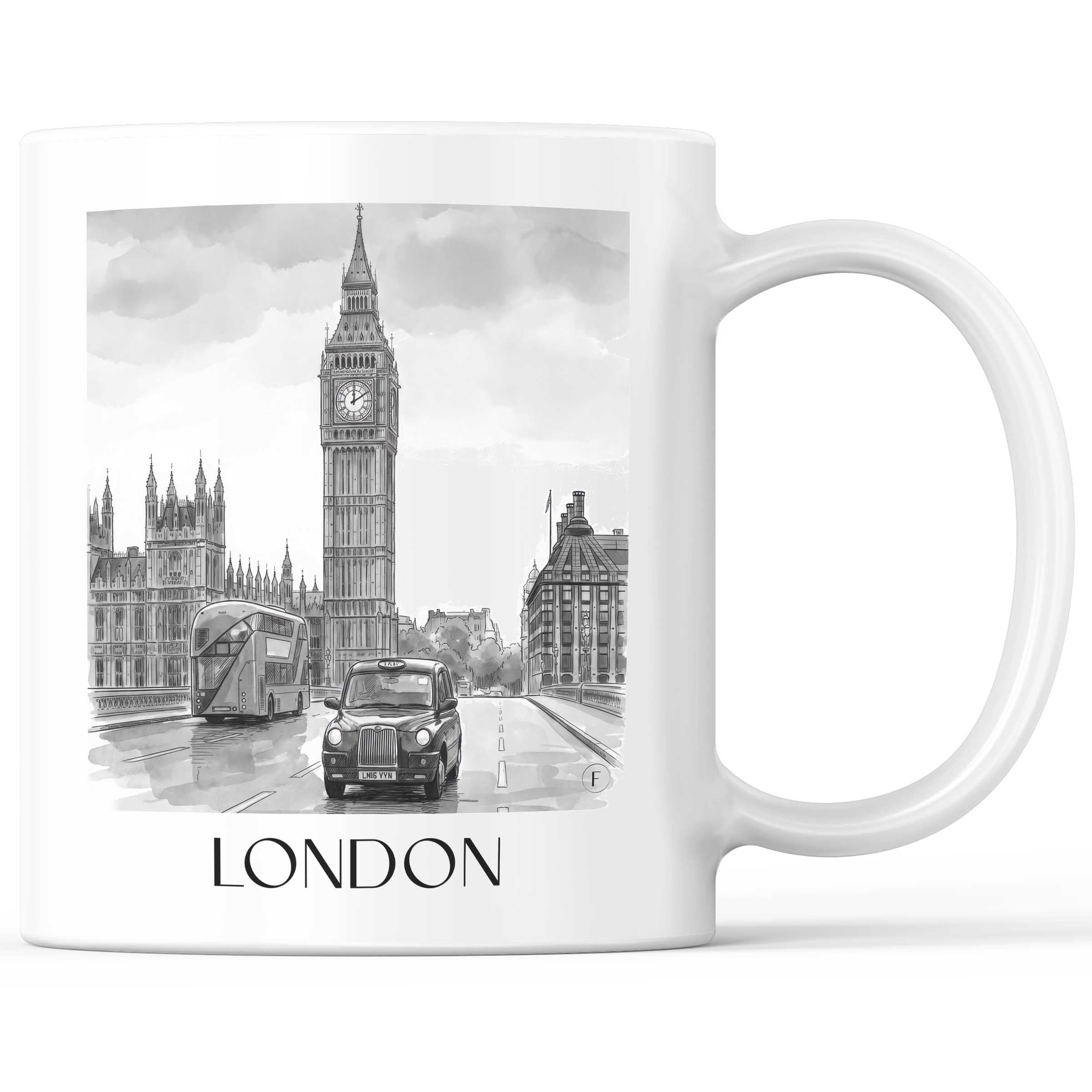London - England Becher - Kaffeetasse im Aquarell Schwarz-Weiß Stil - favplace