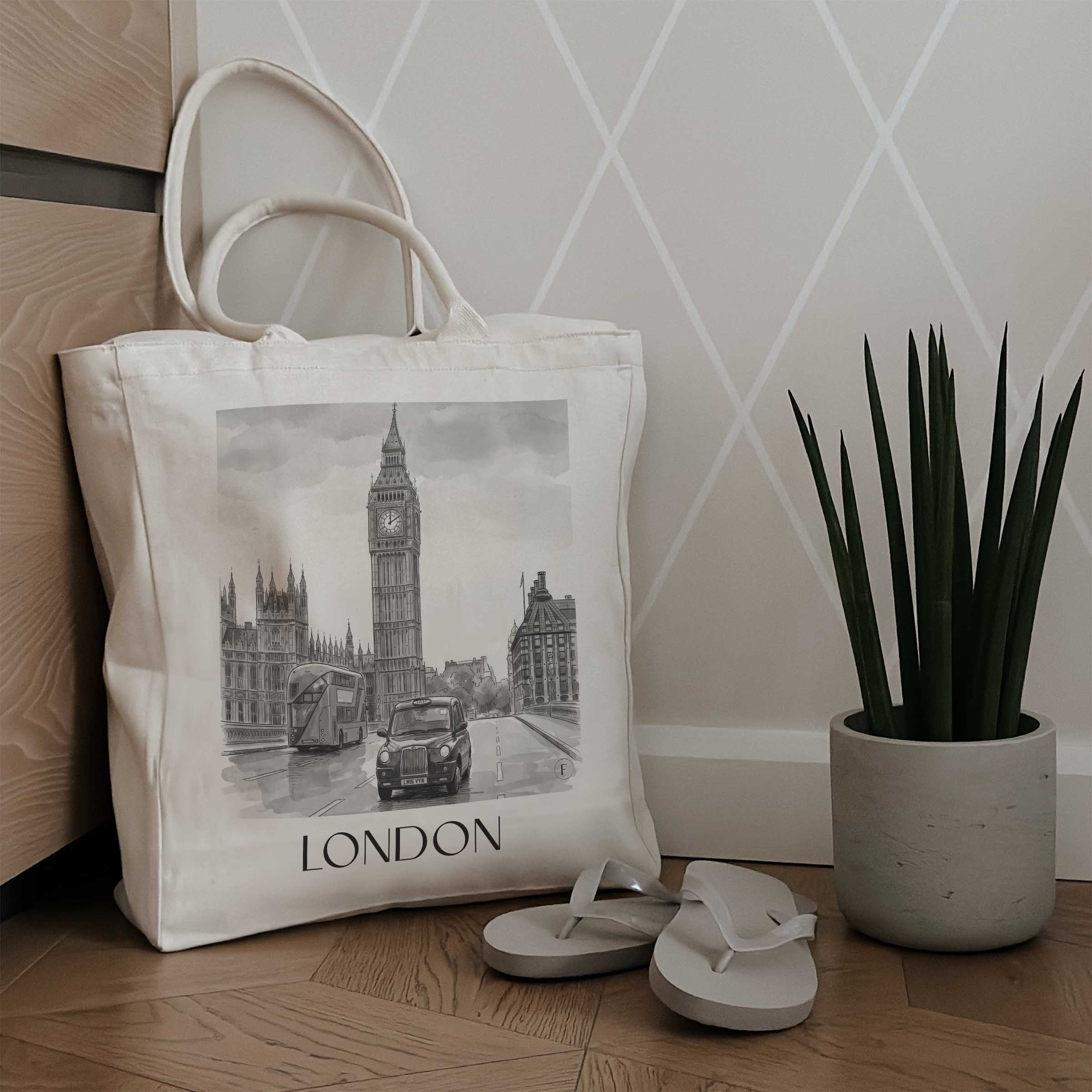 london-england-einkaufstasche-aquarell-schwarz-weiss