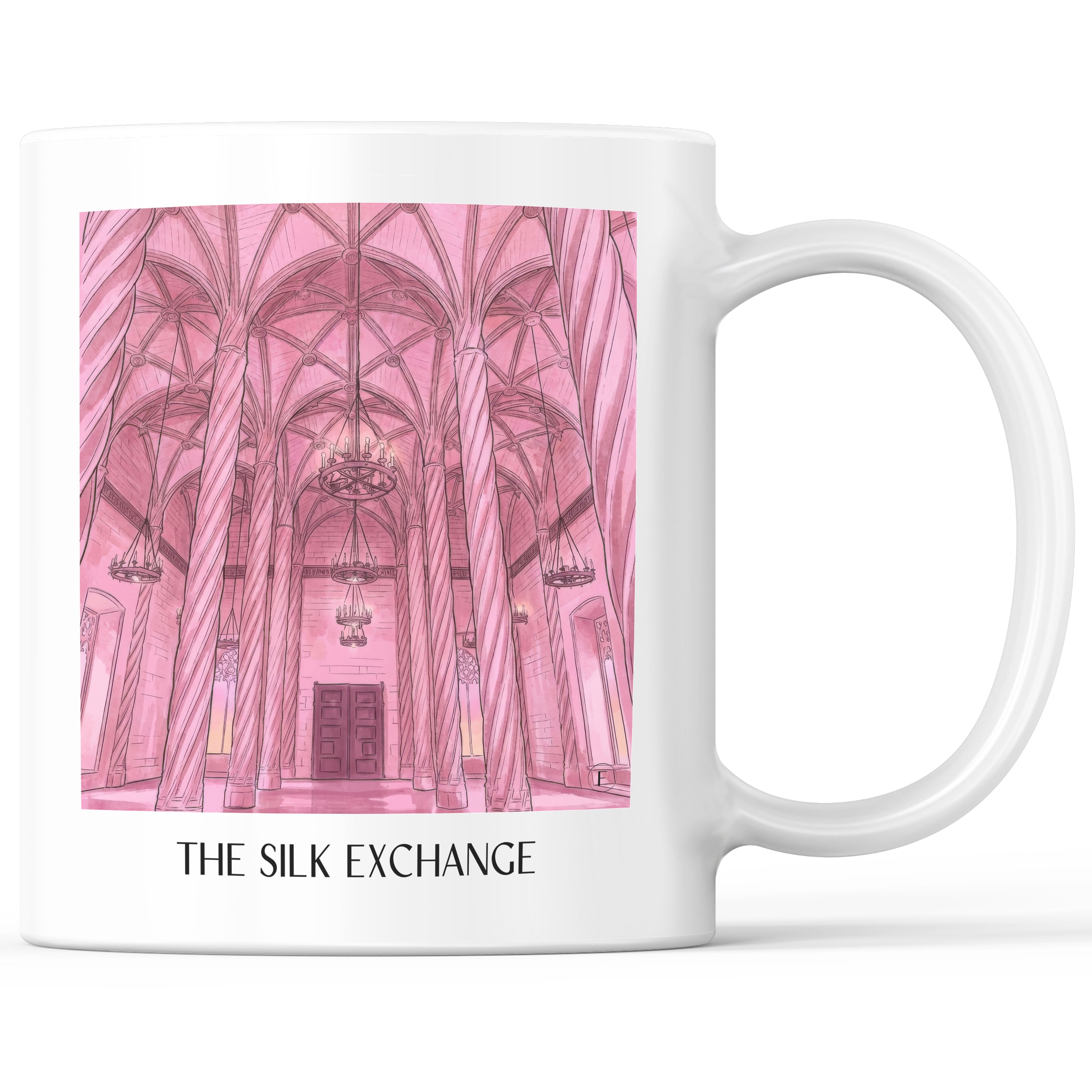 Lonja de la Seda Kaffeebecher - Valencia - Spanien Becher - Kaffeetasse im Aquarell Pink Stil - favplace