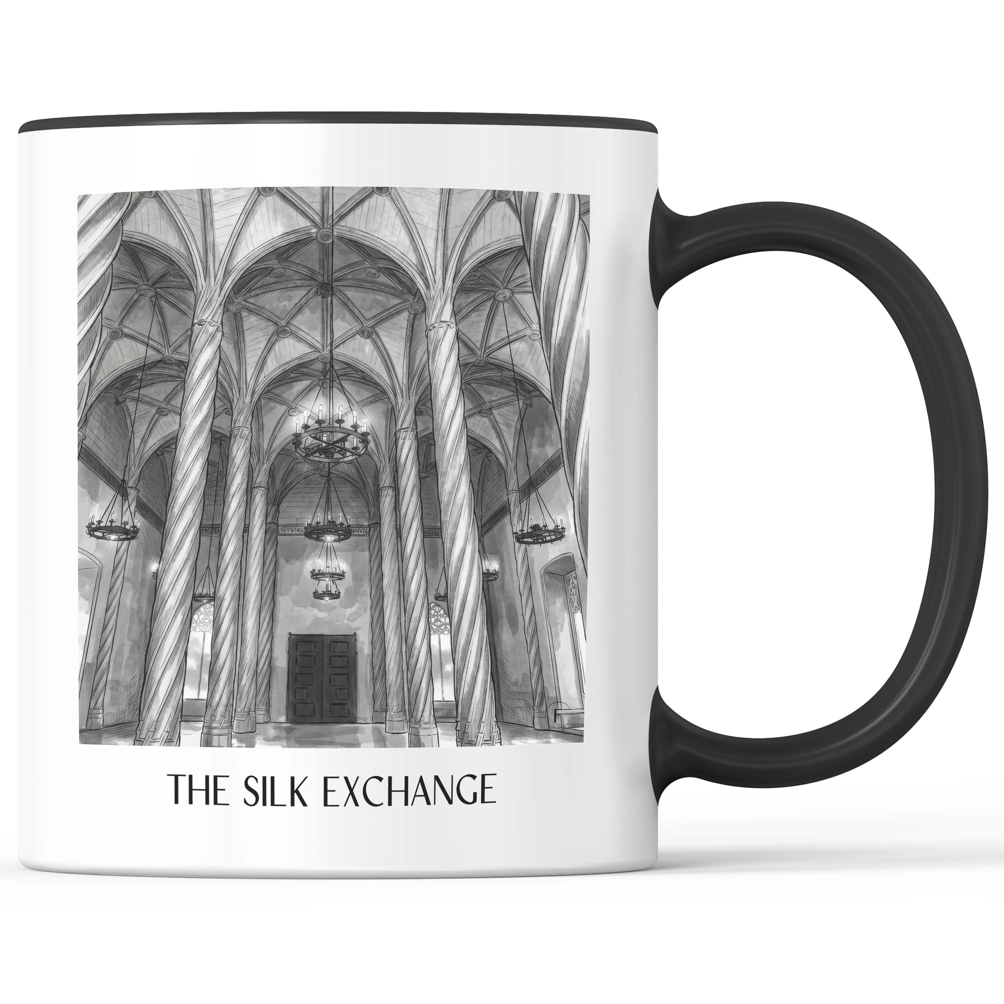 Lonja de la Seda Kaffeebecher - Valencia - Spanien Becher - Kaffeetasse im Aquarell Schwarz-Weiß Stil - favplace