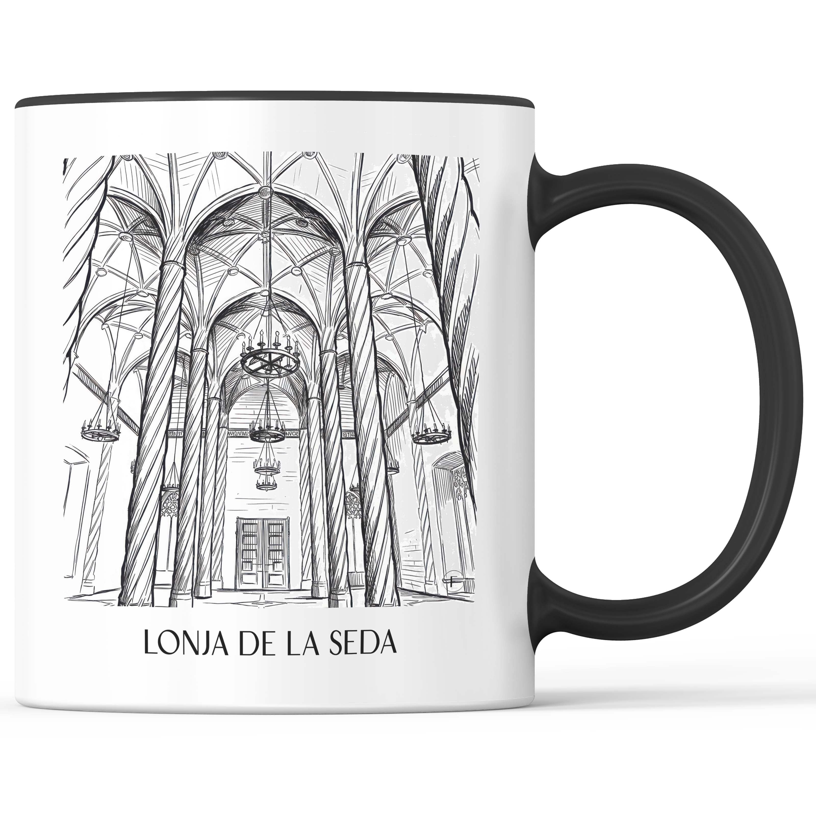 lonja-de-la-seda-valencia-spanien-kaffeebecher-skizze