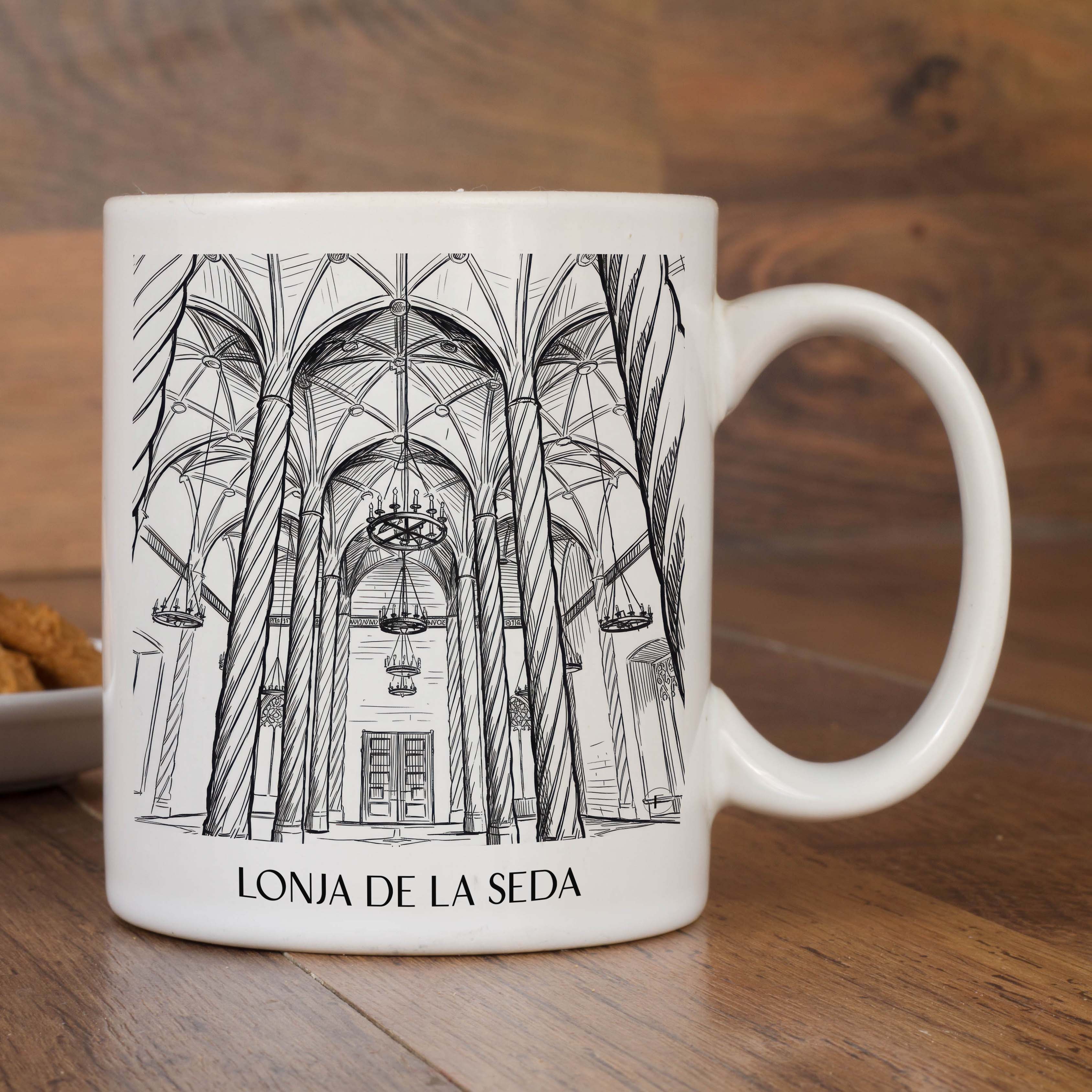 lonja-de-la-seda-valencia-spanien-kaffeebecher-skizze