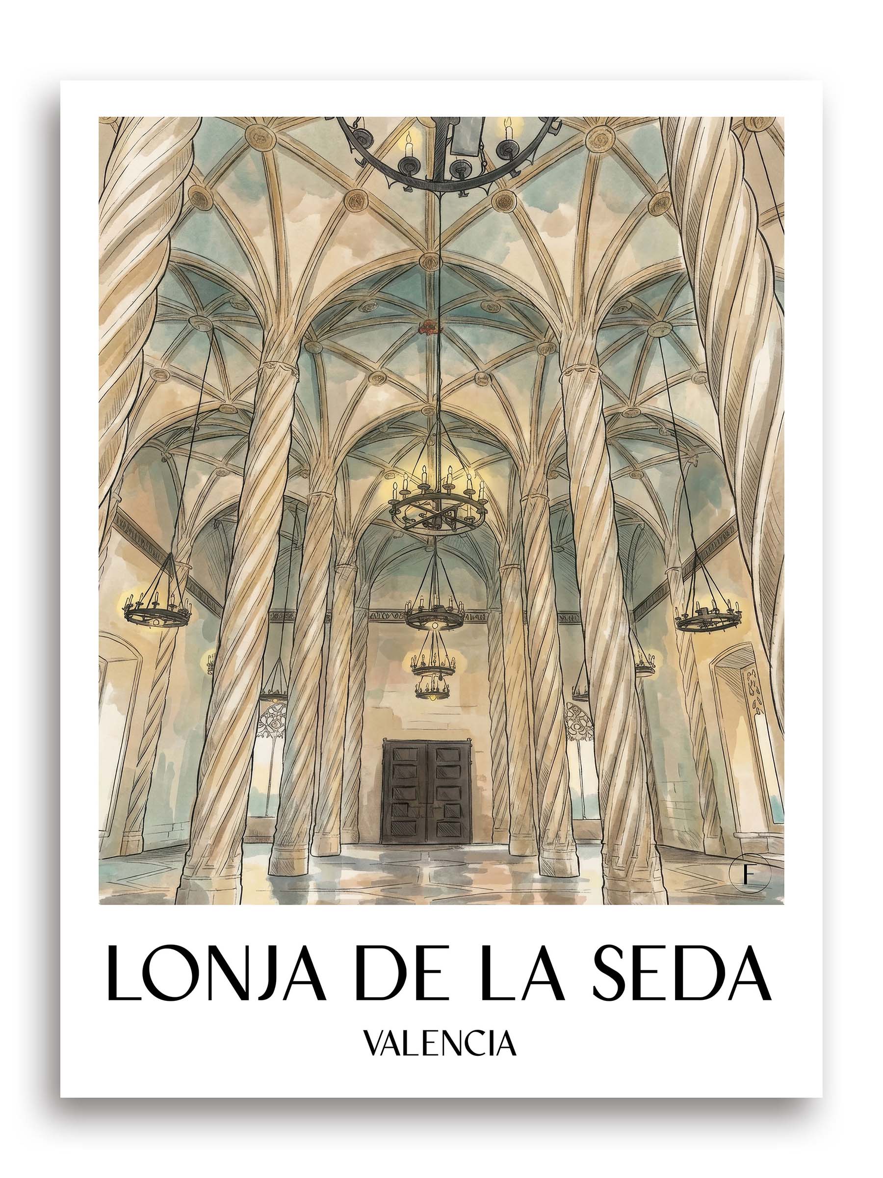 lonja-de-la-seda-valencia-spanien-poster-aquarell