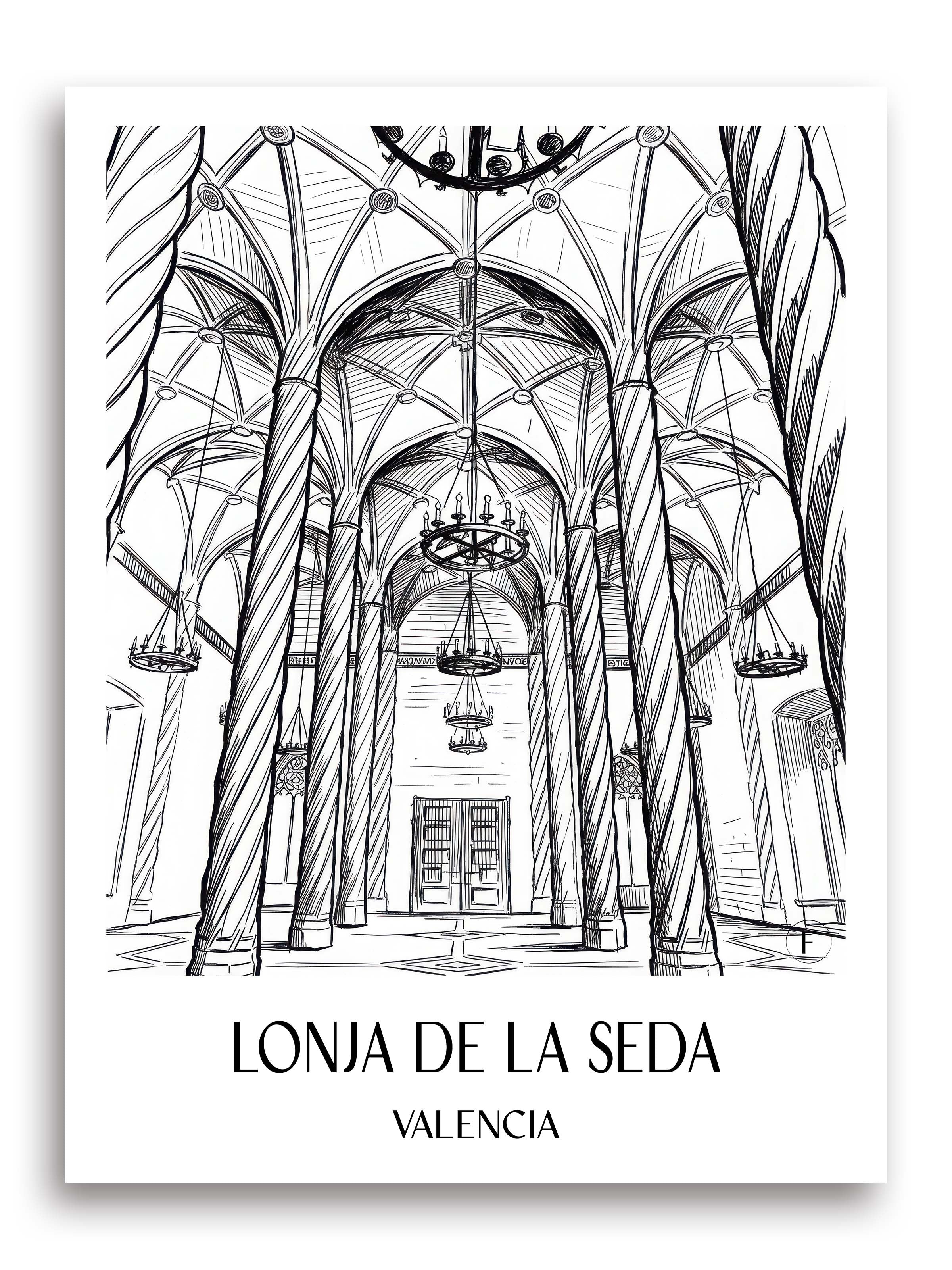lonja-de-la-seda-valencia-spanien-poster-skizze