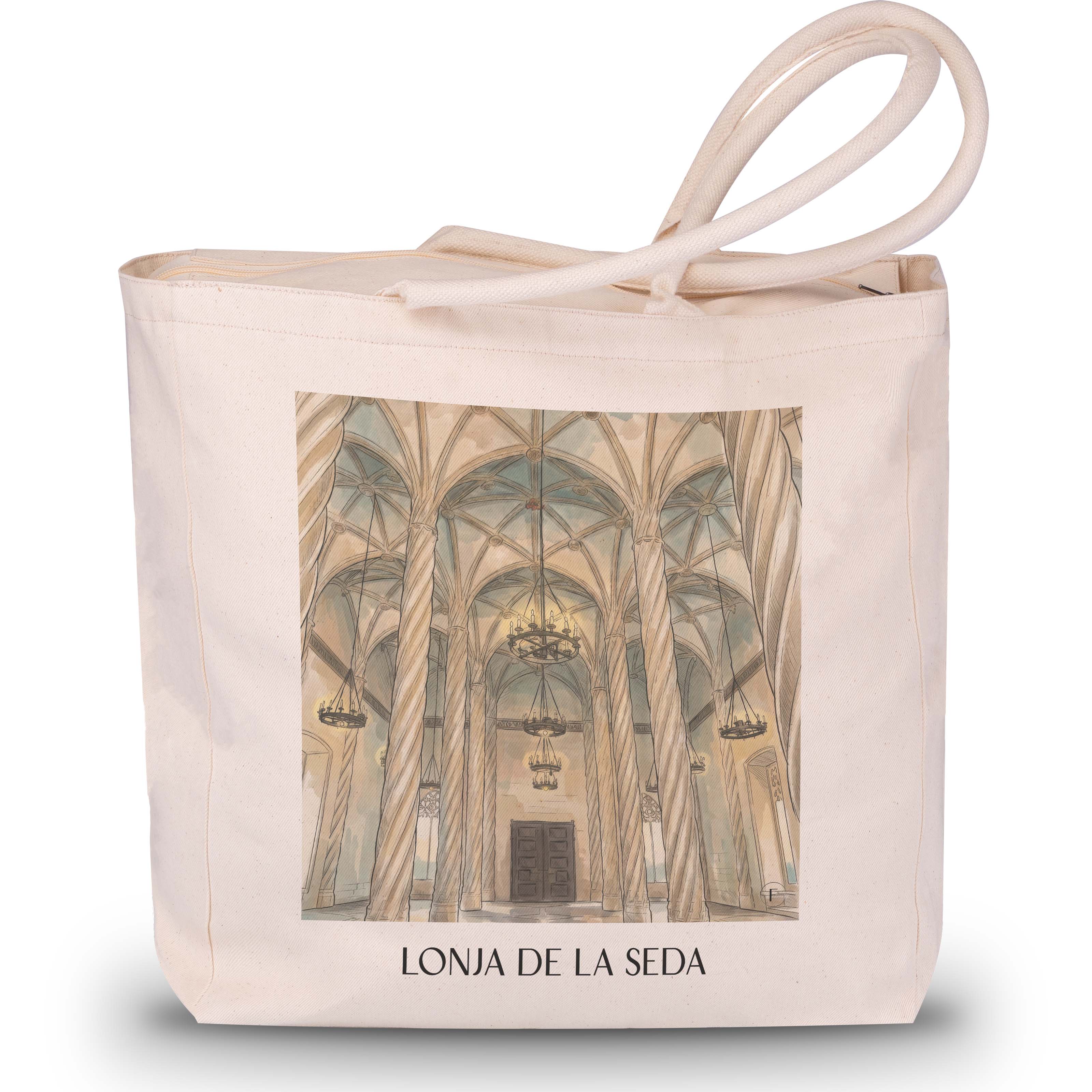 lonja-de-la-seda-valencia-spanien-einkaufstasche-aquarell