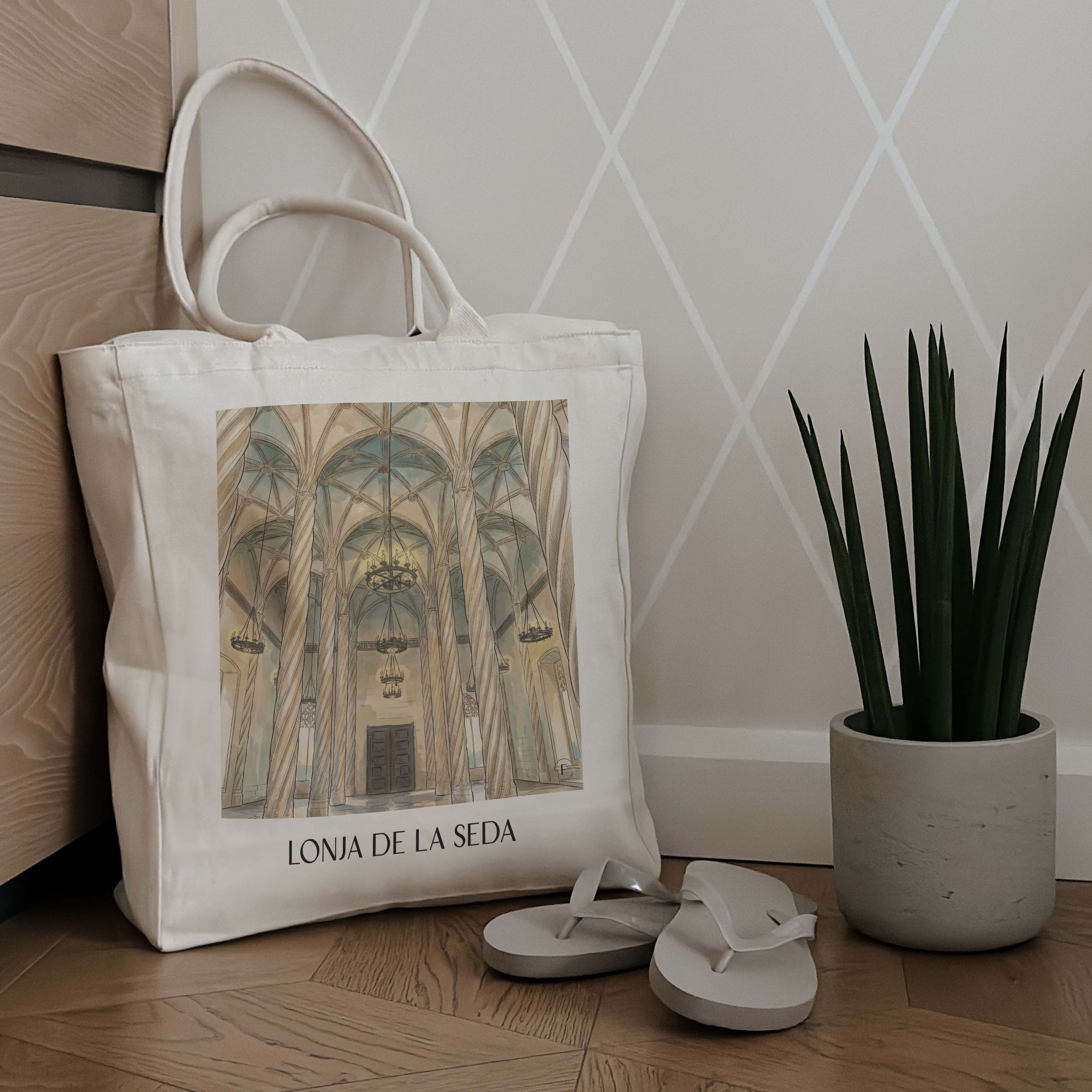 lonja-de-la-seda-valencia-spanien-einkaufstasche-aquarell