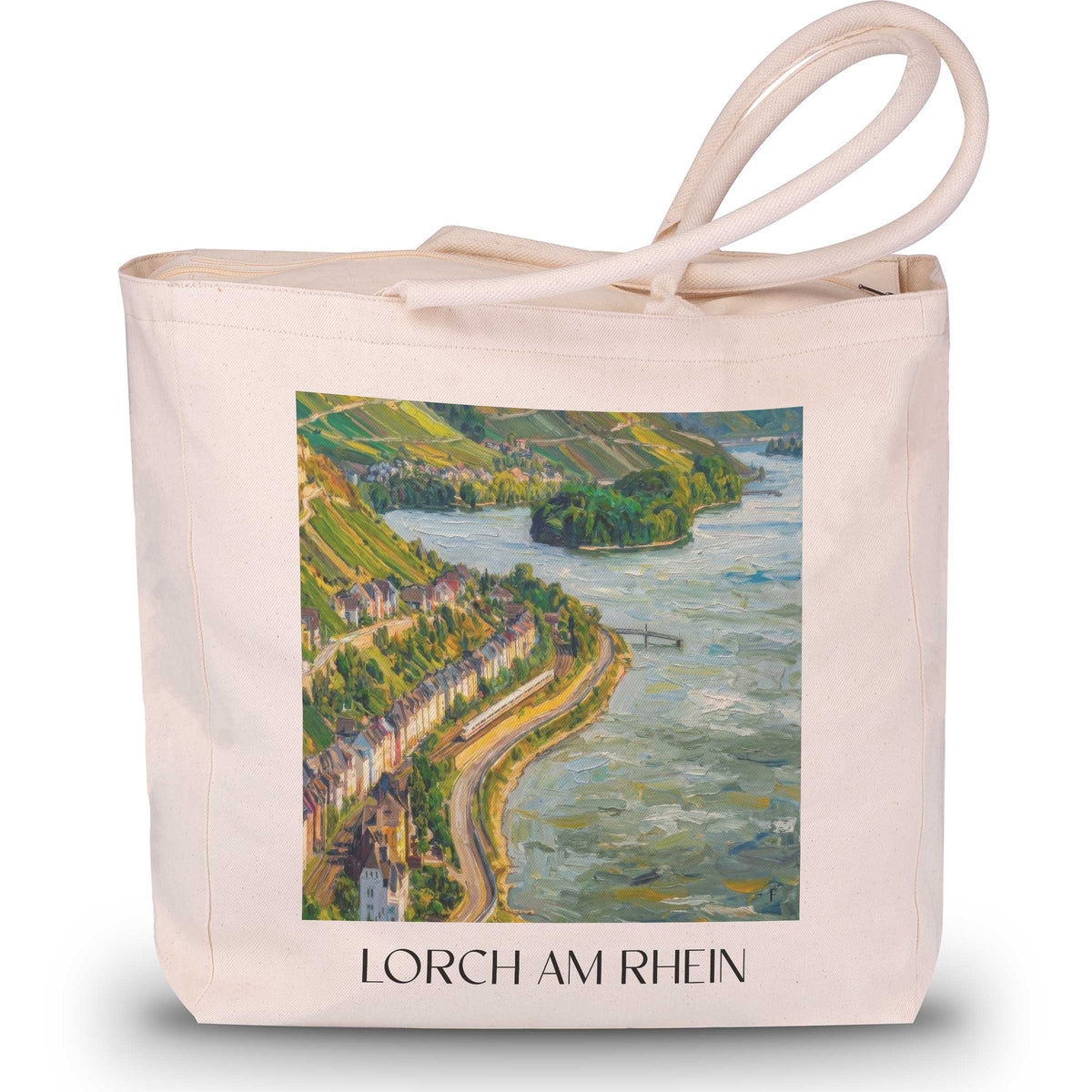 Lorch am Rhein Shopping Tasche - Rheingau - Deutschland Tote Bag - Einkaufstasche im Ölgemälde Stil - favplace