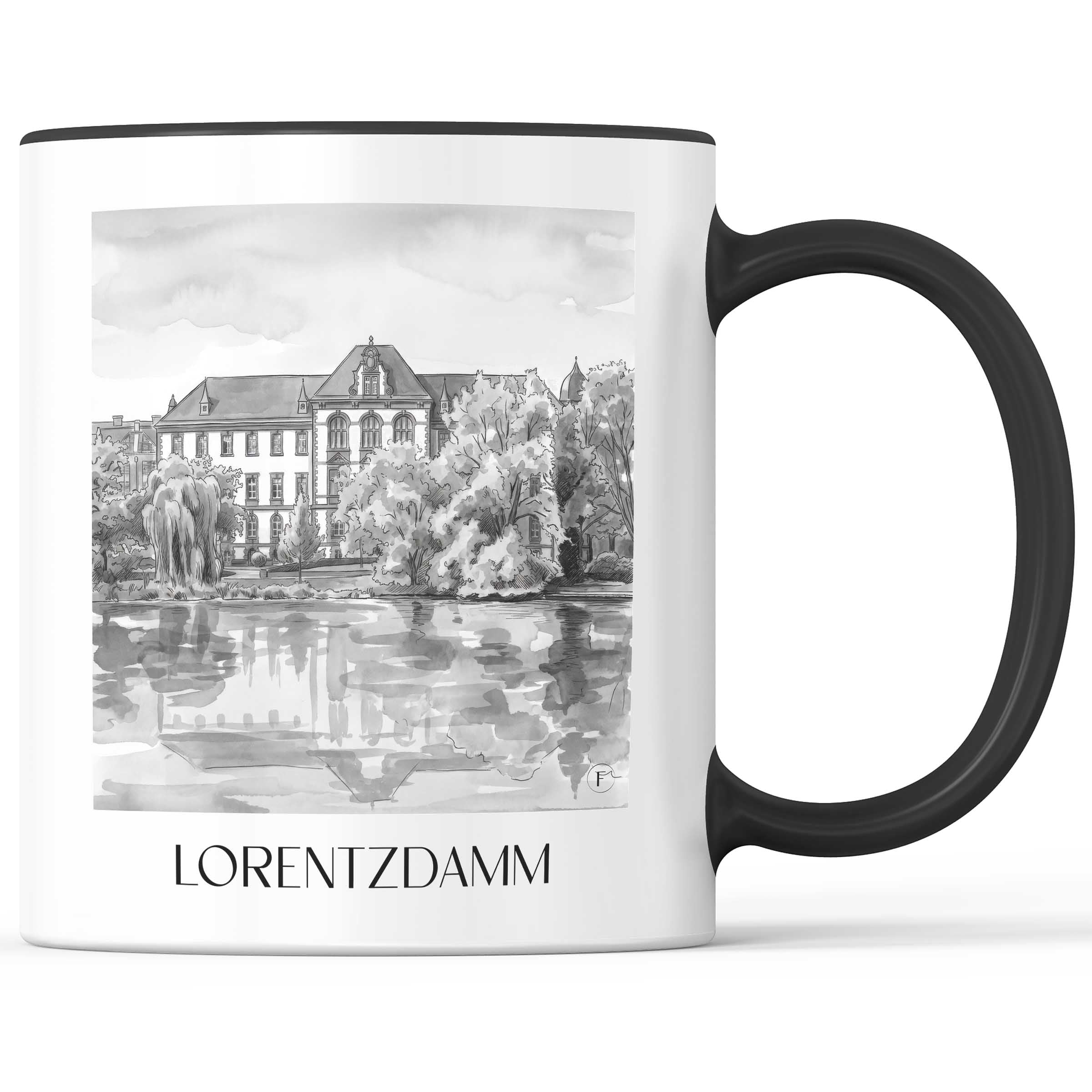 lorentzdamm-kiel-deutschland-kaffeebecher-aquarell-schwarz-weiss
