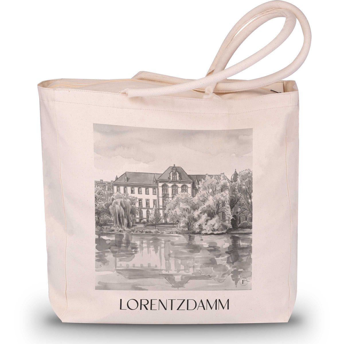 Lorentzdamm Shopping Tasche - Kiel - Deutschland Tote Bag - Einkaufstasche im Aquarell Schwarz-Weiß Stil - favplace