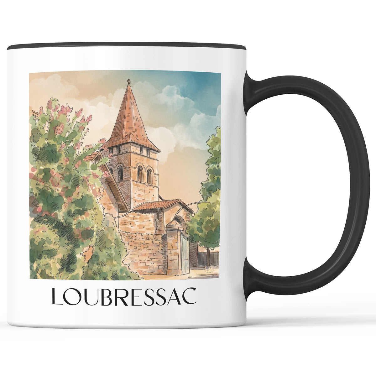 Loubressac Kaffeebecher - Vallée de la Dordogne - Frankreich Becher - Kaffeetasse im Aquarell Stil - favplace