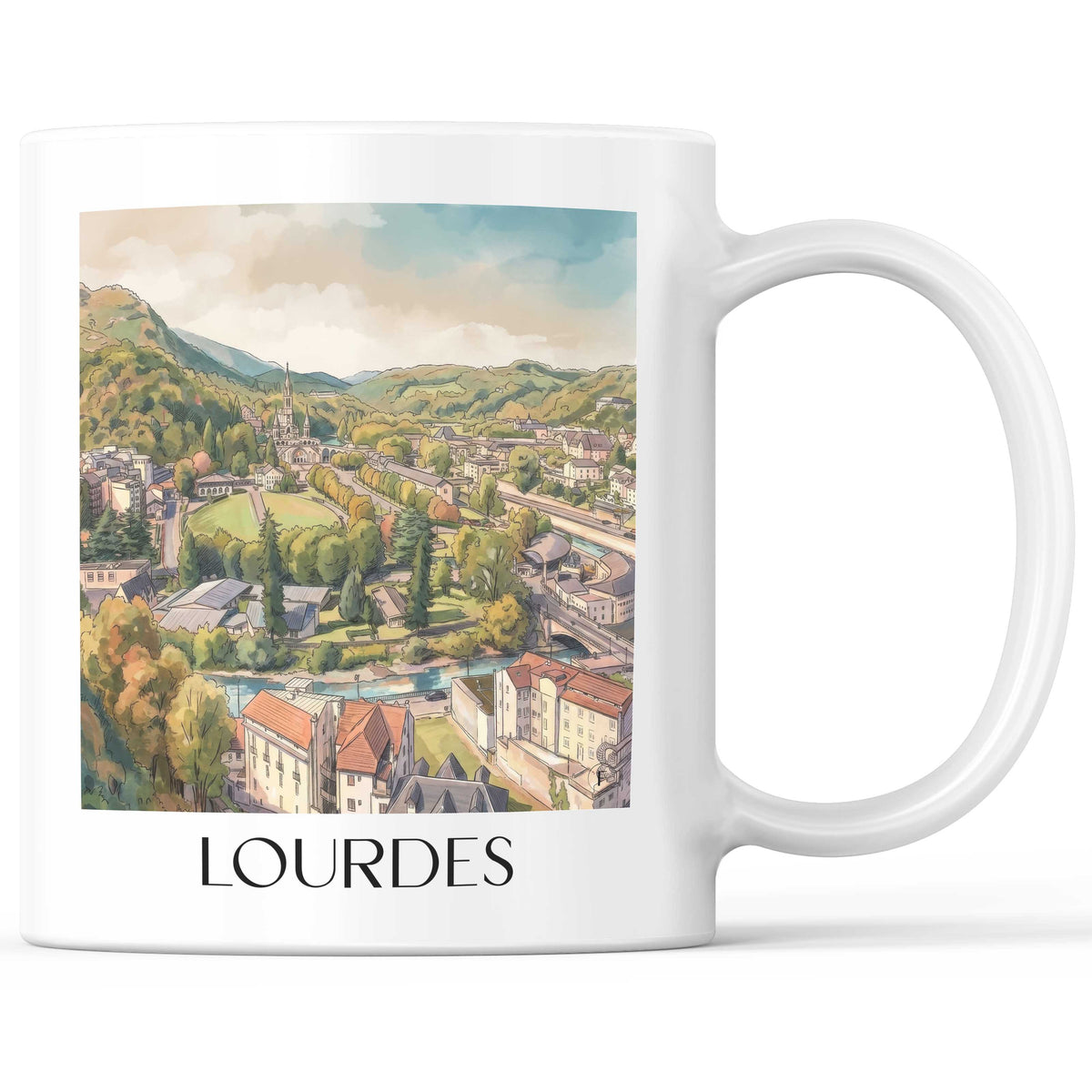 Lourdes Kaffeebecher - Pyrénées - Frankreich Becher - Kaffeetasse im Aquarell Stil - favplace
