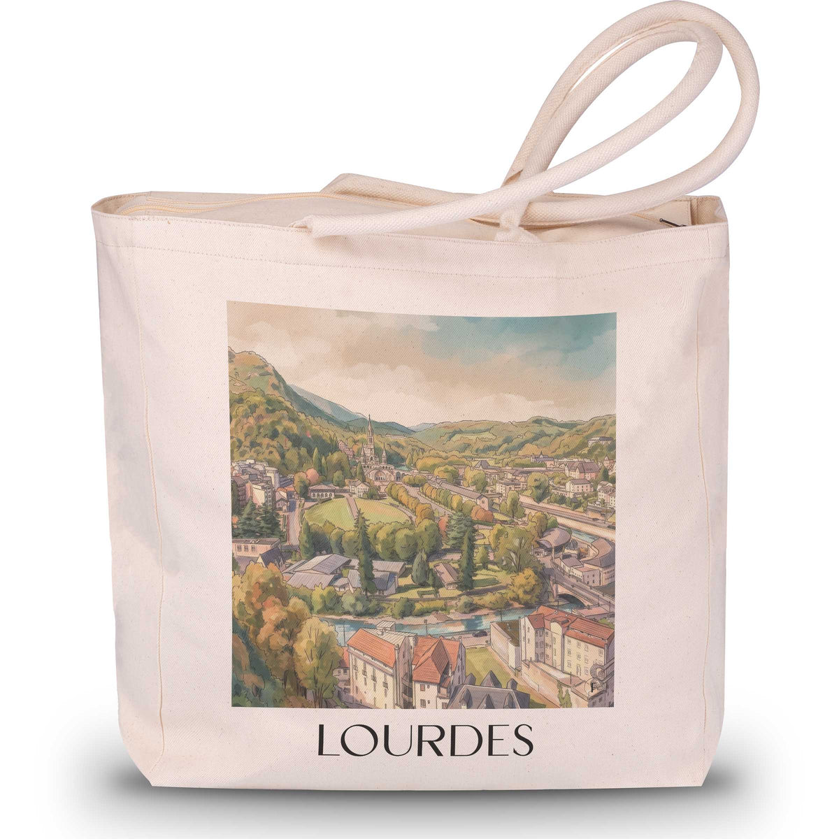 Lourdes Shopping Tasche - Pyrénées - Frankreich Tote Bag - Einkaufstasche im Aquarell Stil - favplace