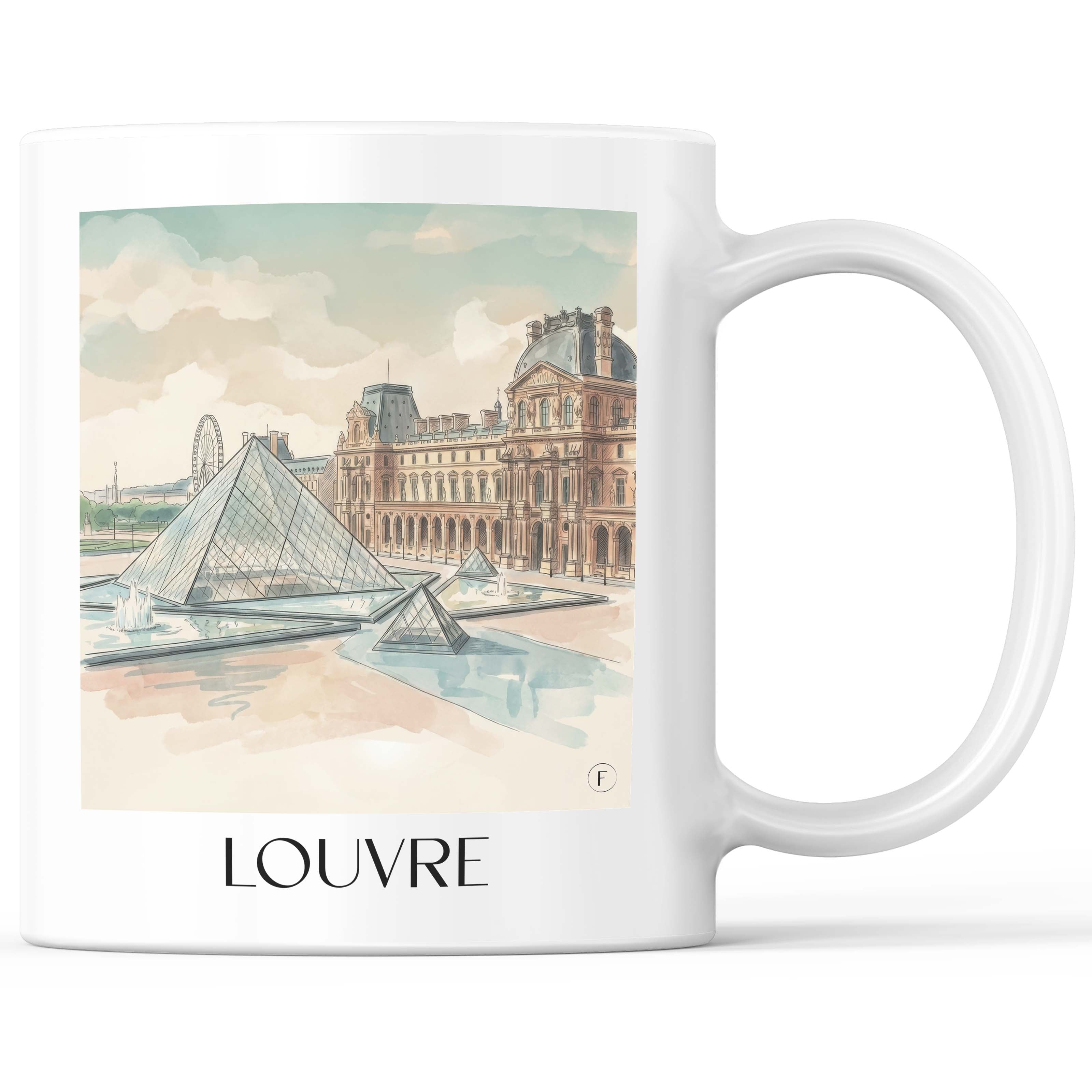 Louvre Kaffeebecher - Paris - Frankreich Becher - Kaffeetasse im Aquarell Stil - favplace