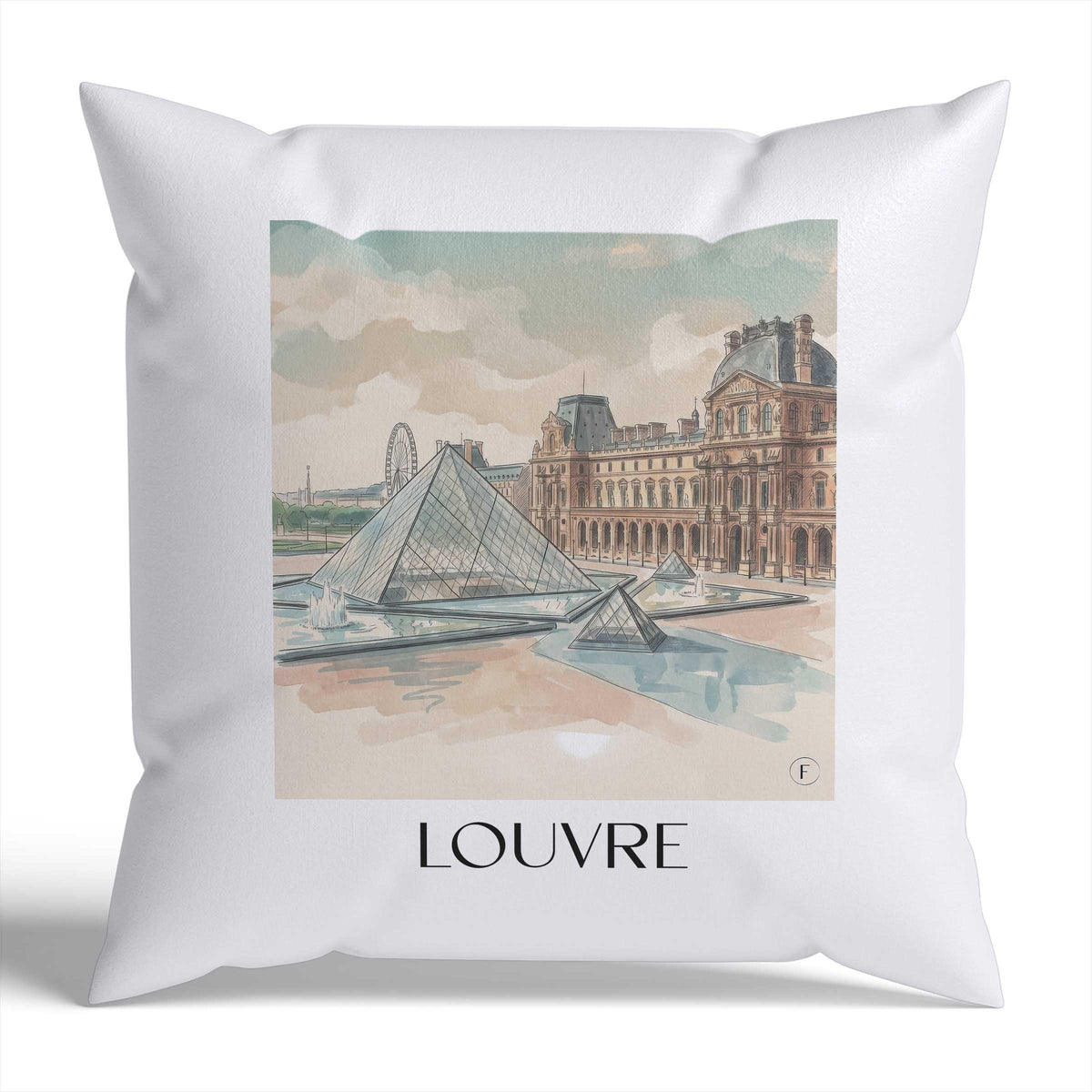 Louvre Kissenhülle - Zierkissen Bezug - Paris - Frankreich Kissen bzw. Kissenbezug im Aquarell Stil - favplace