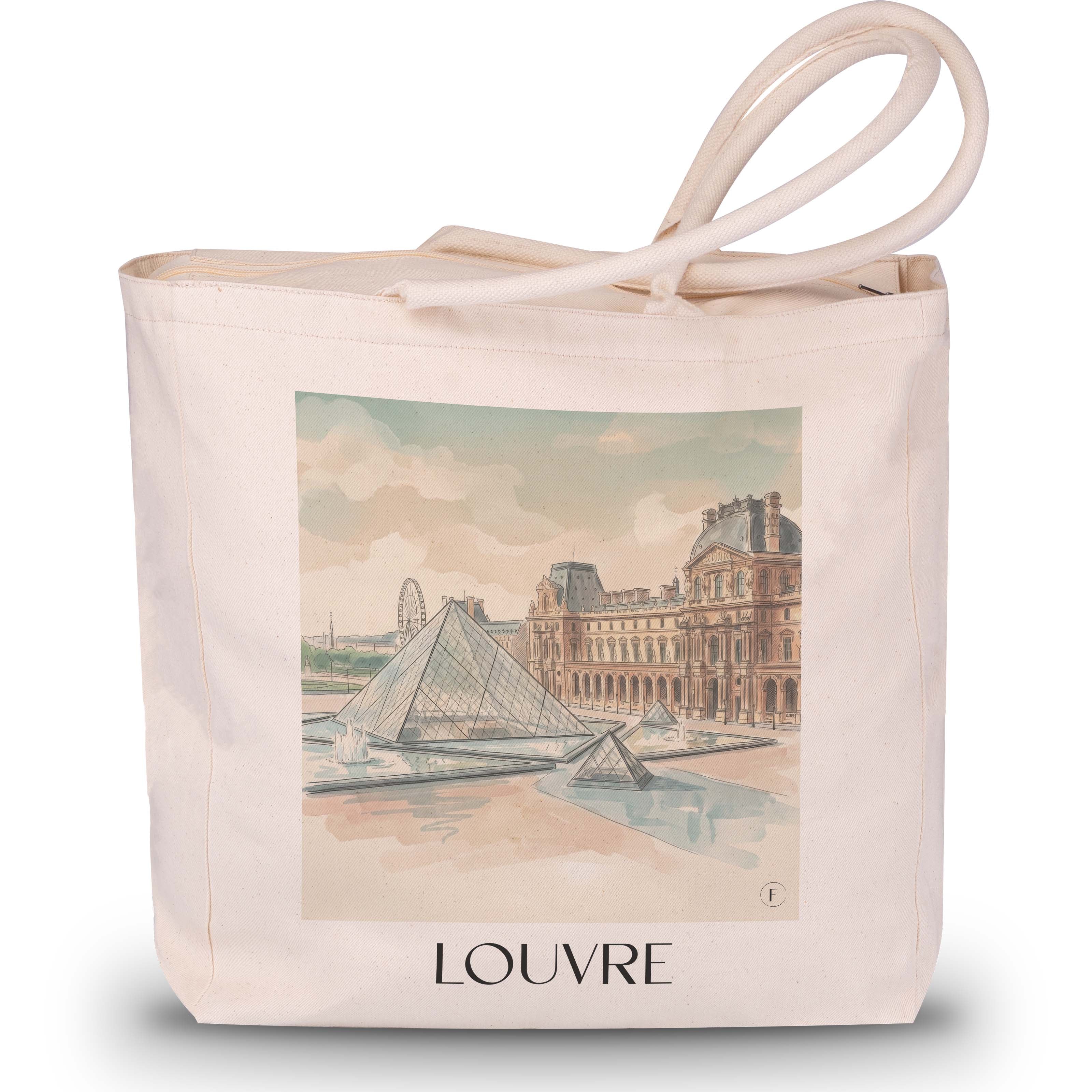 Louvre Shopping Tasche - Paris - Frankreich Tote Bag - Einkaufstasche im Aquarell Stil - favplace