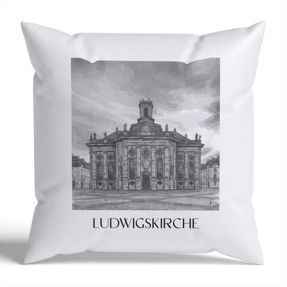 ludwigskirche-saarbrücken-deutschland-kissenbezug-aquarell-schwarz-weiss