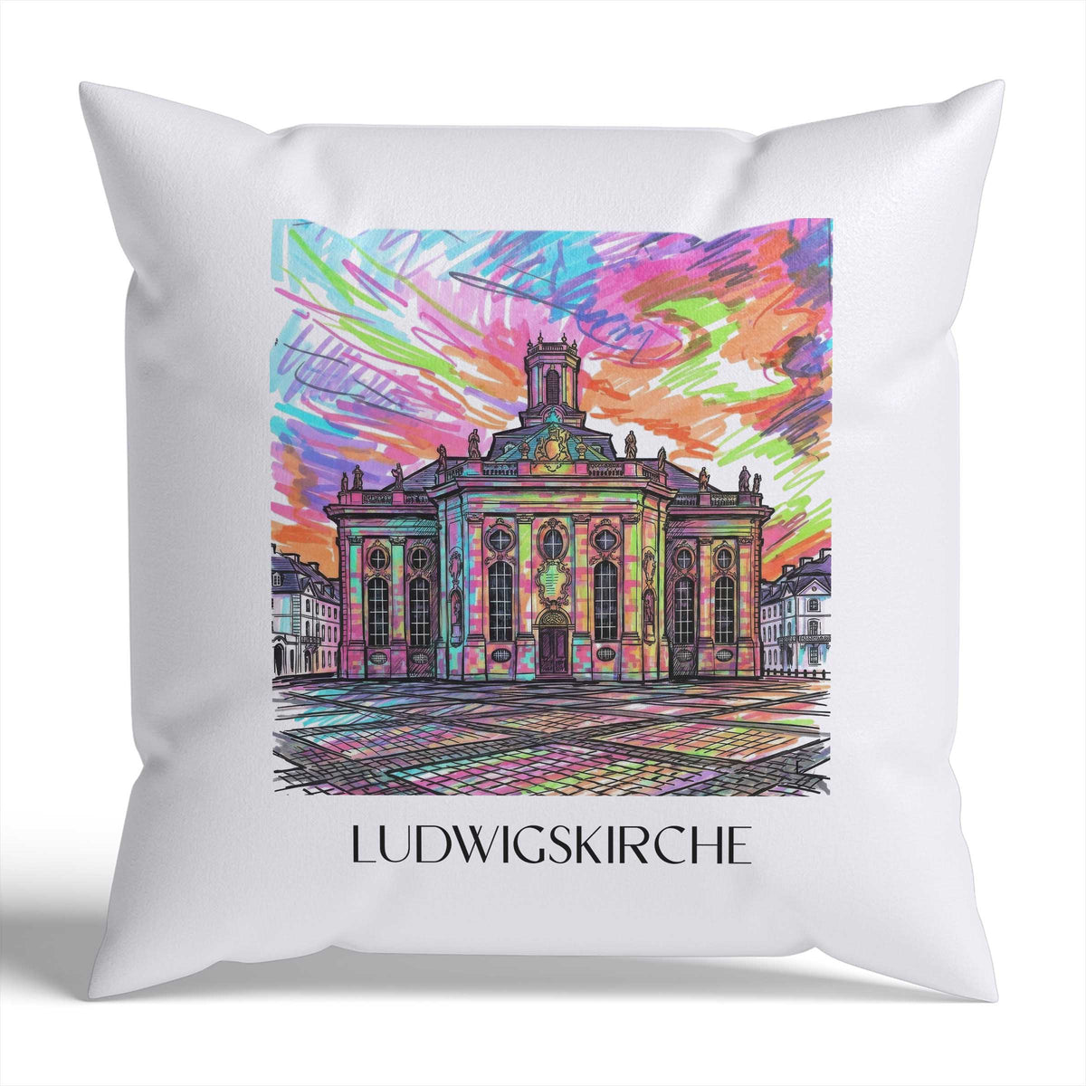 Ludwigskirche Kissenhülle - Zierkissen Bezug - Saarbrücken - Deutschland Kissen bzw. Kissenbezug im Tag Graffiti Stil - favplace