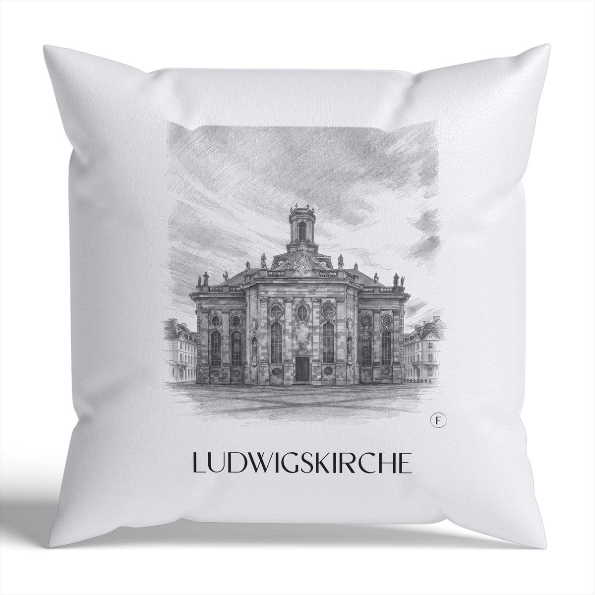 Ludwigskirche Kissenhülle - Zierkissen Bezug - Saarbrücken - Deutschland Kissen bzw. Kissenbezug im Zeichnung Stil - favplace