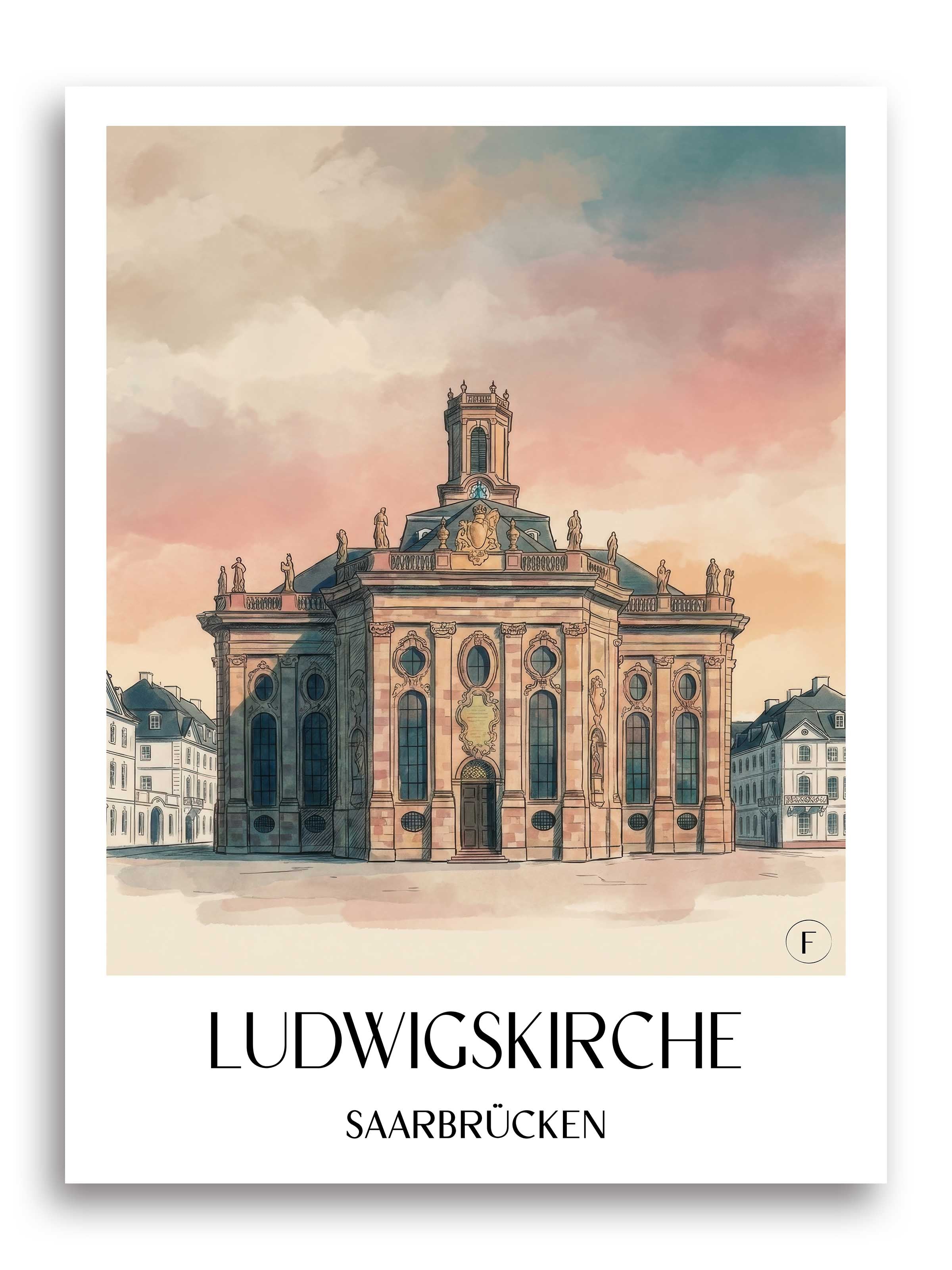 Ludwigskirche Poster - Saarbrücken - Deutschland Kunstdruck - Aquarell von A4 bis A1 - favplace