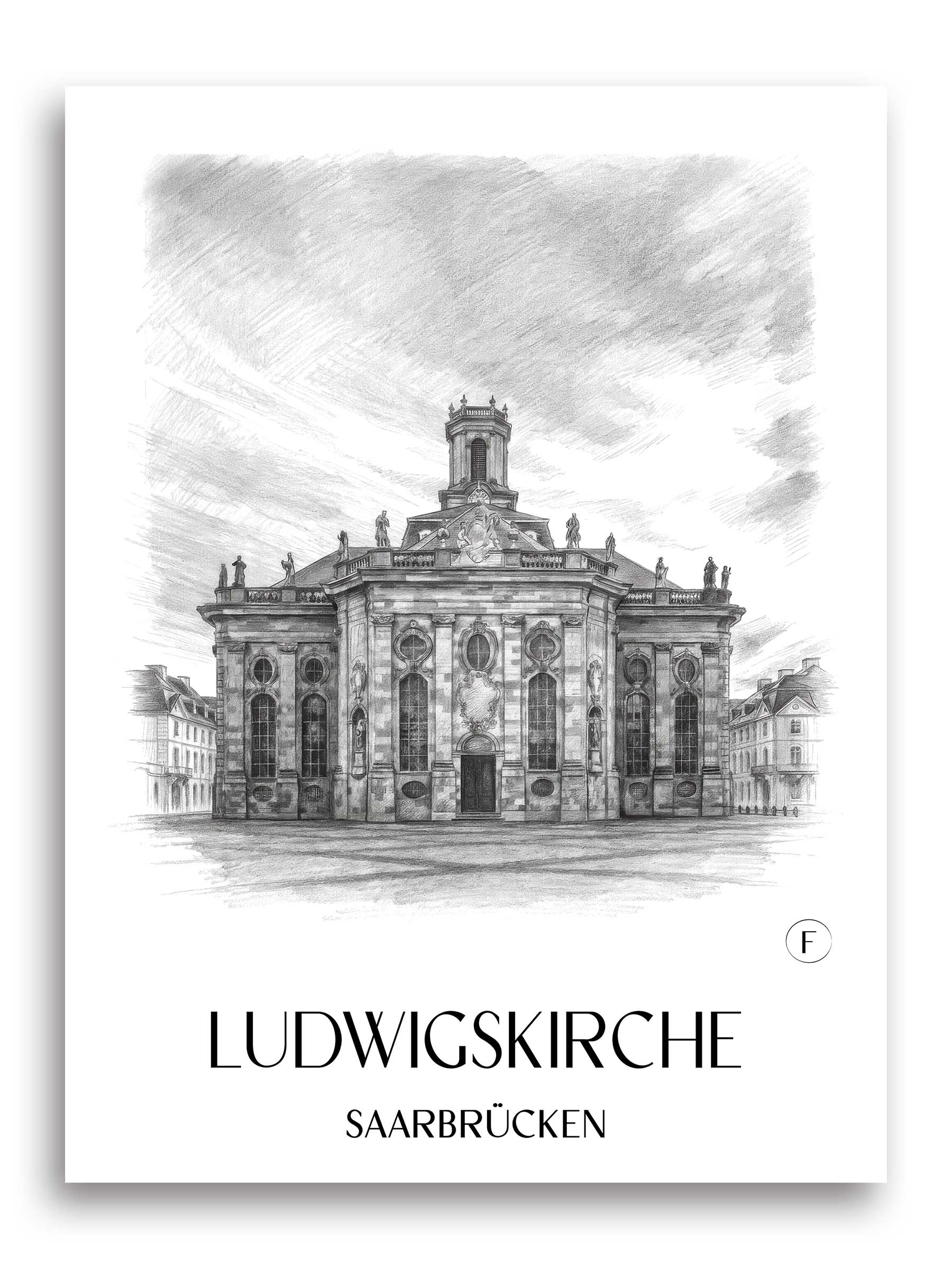 Ludwigskirche Poster - Saarbrücken - Deutschland Kunstdruck - Zeichnung von A4 bis A1