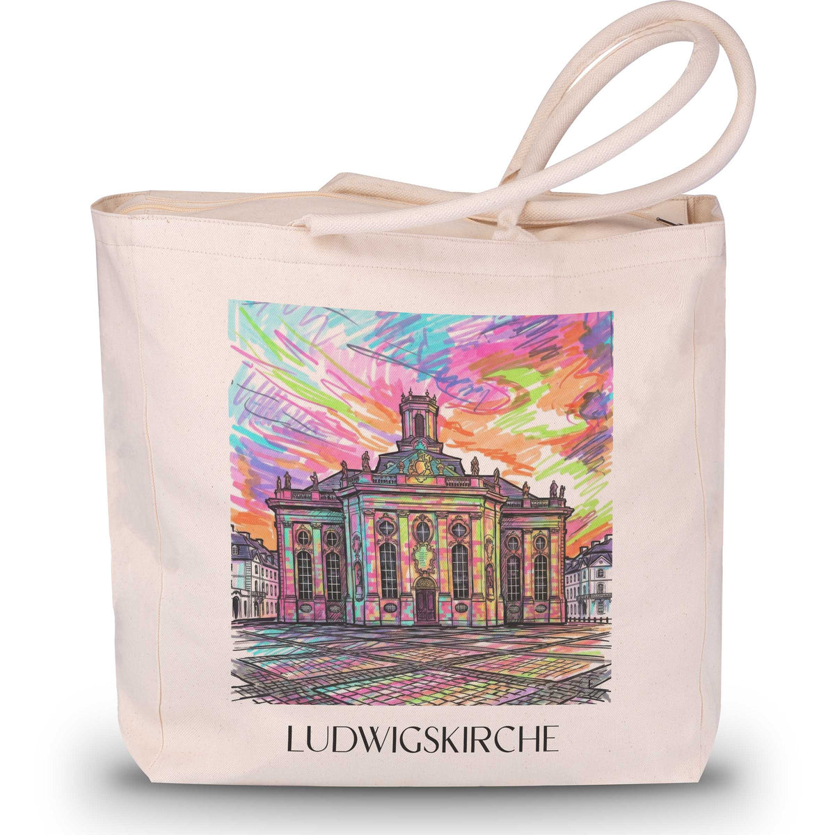 Ludwigskirche Shopping Tasche - Saarbrücken - Deutschland Tote Bag - Einkaufstasche im Tag Graffiti Stil - favplace