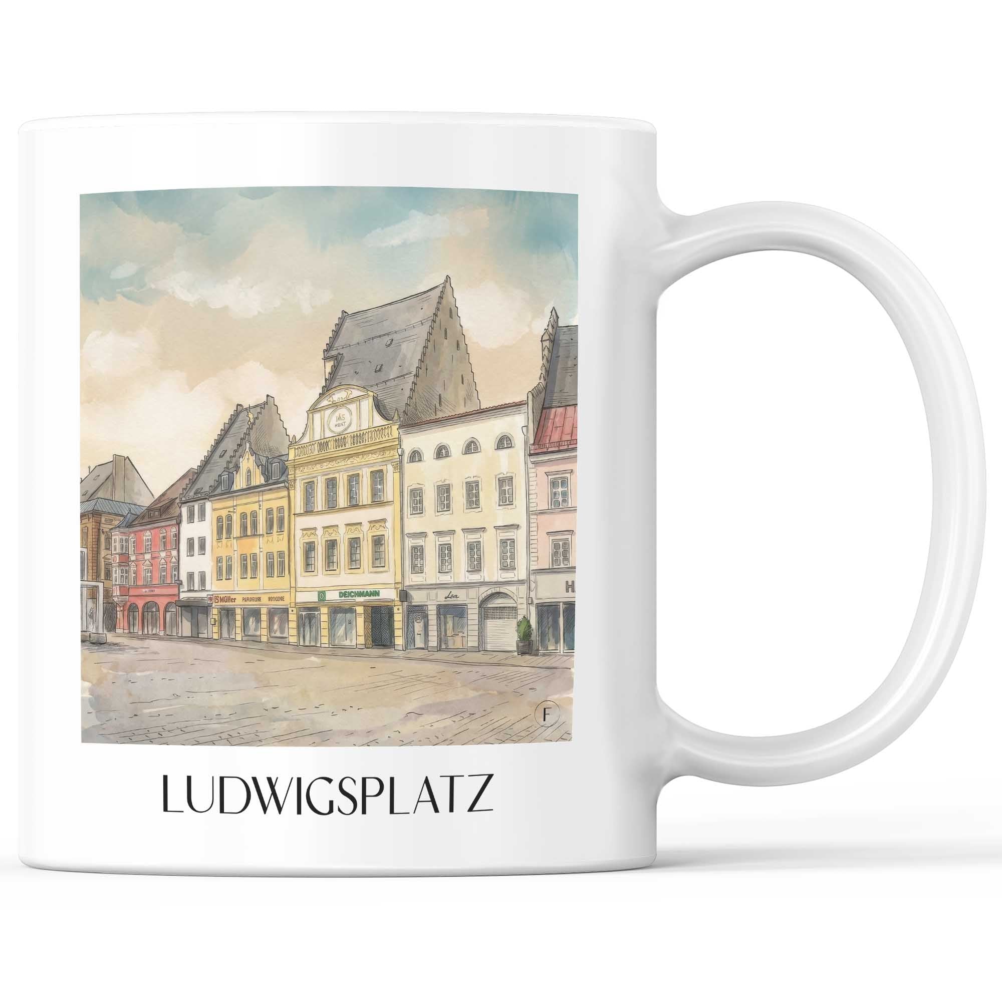 Ludwigsplatz Kaffeebecher - Straubing - Deutschland Becher - Kaffeetasse im Aquarell Stil - favplace