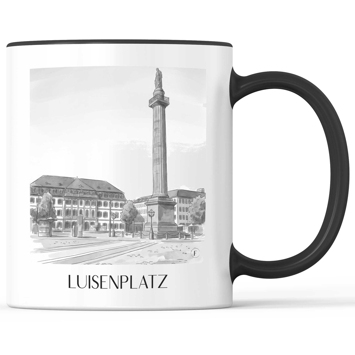 Luisenplatz Kaffeebecher - Darmstadt - Deutschland Becher - Kaffeetasse im Aquarell Schwarz-Weiß Stil - favplace