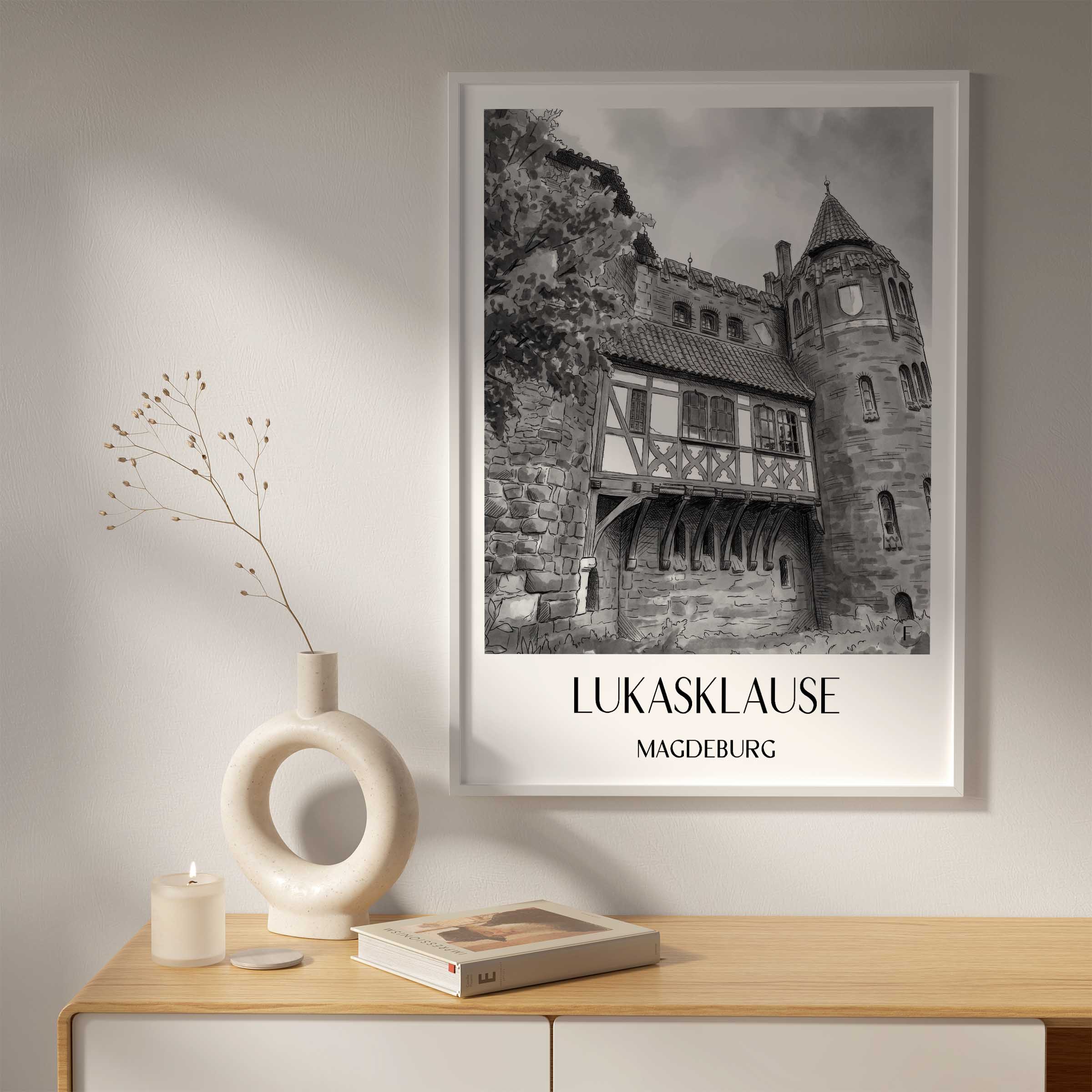 lukasklause-magdeburg-deutschland-poster-aquarell-schwarz-weiss