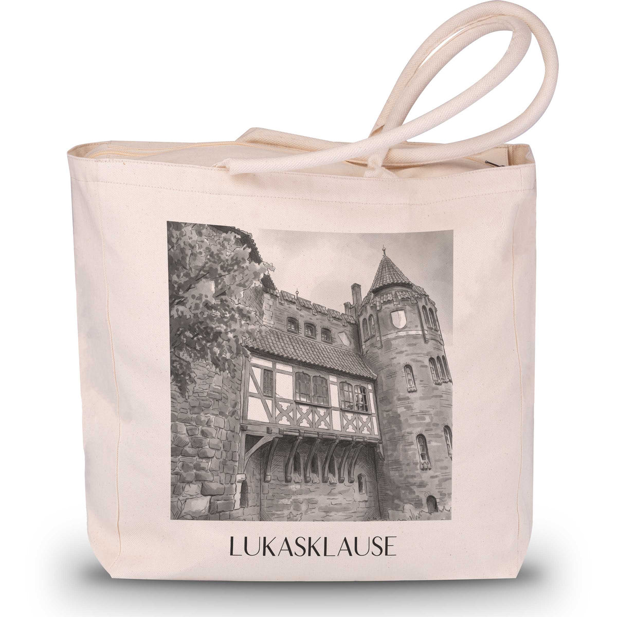 Lukasklause Shopping Tasche - Magdeburg - Deutschland Tote Bag - Einkaufstasche im Aquarell Schwarz-Weiß Stil - favplace
