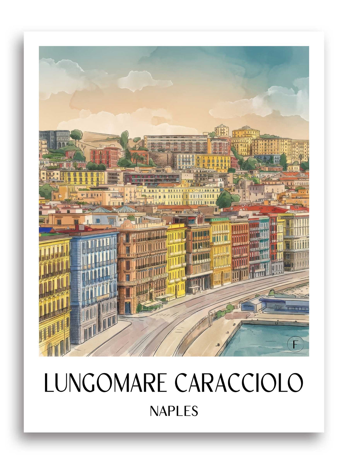 Lungomare Caracciolo Poster - Neapel - Italien Kunstdruck - Aquarell von A4 bis A1 - favplace