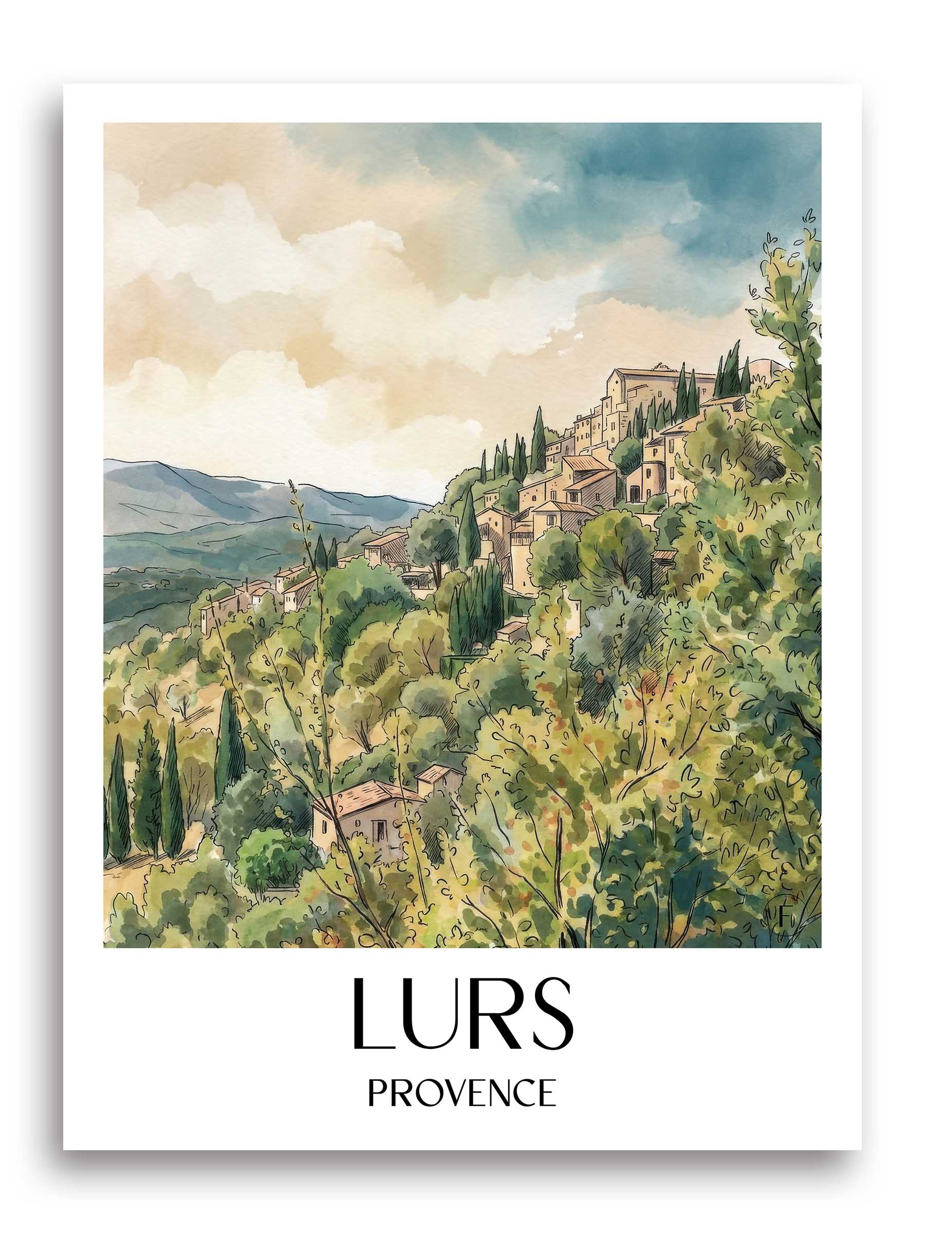 lurs-provence-frankreich-poster-aquarell