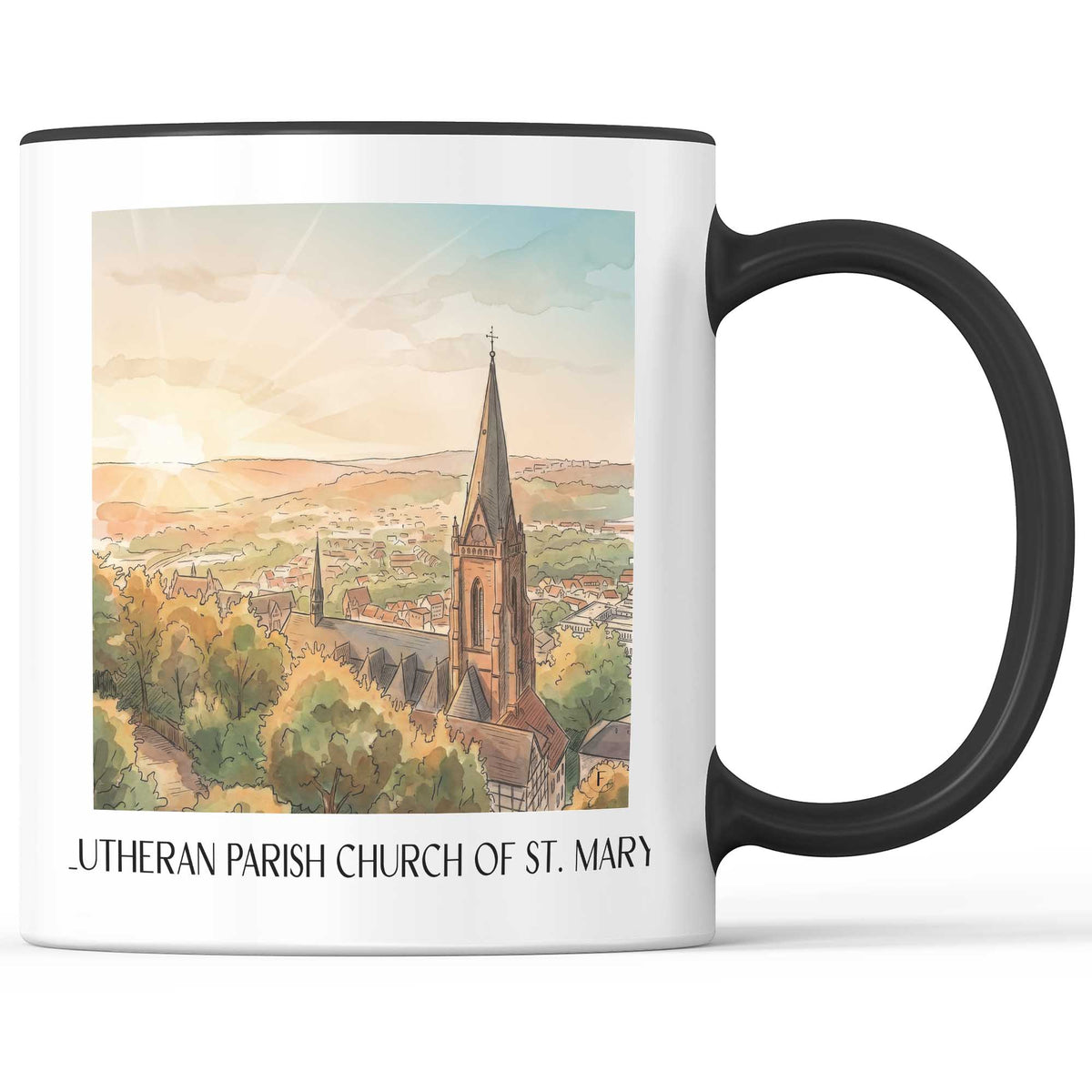 Lutherische Pfarrkirche St. Marien Kaffeebecher - Marburg - Deutschland Becher - Kaffeetasse im Aquarell Stil - favplace