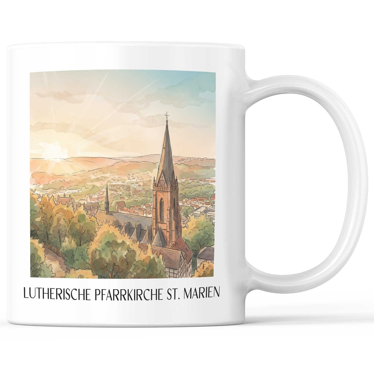 Lutherische Pfarrkirche St. Marien Kaffeebecher - Marburg - Deutschland Becher - Kaffeetasse im Aquarell Stil - favplace