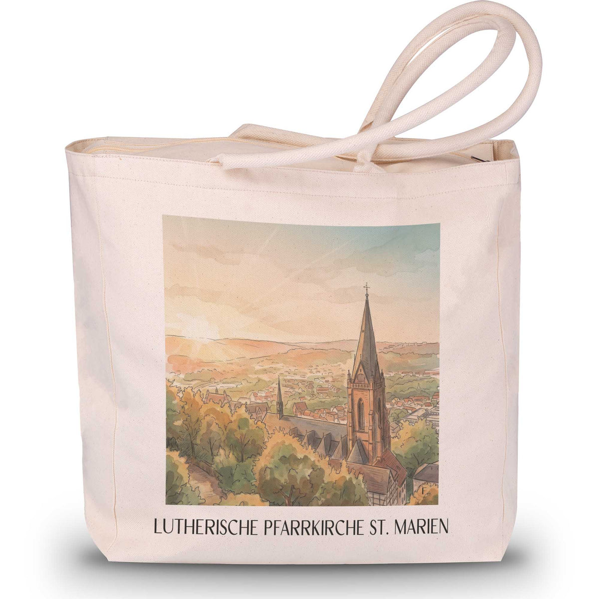 lutherische-pfarrkirche-st.-marien-marburg-deutschland-einkaufstasche-aquarell